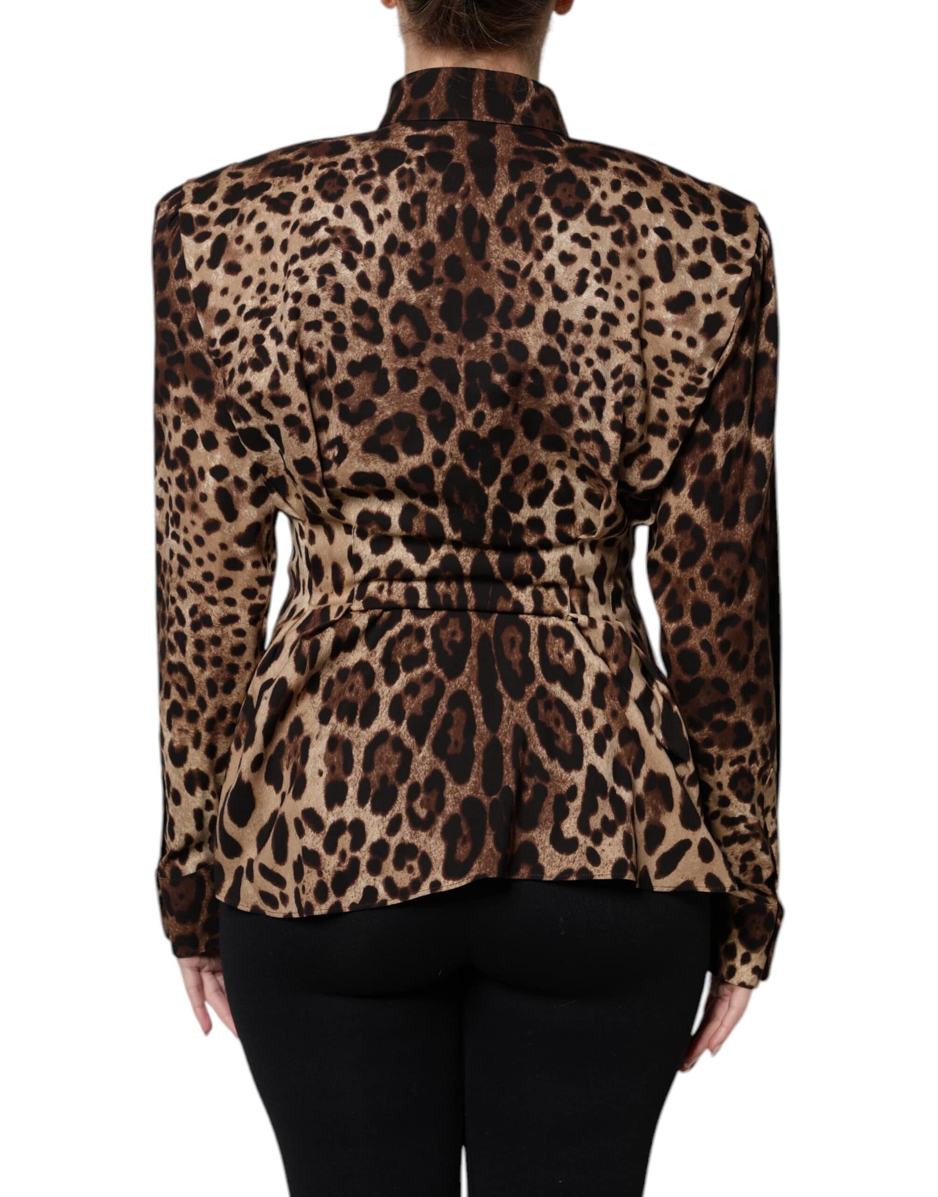 Dolce & Gabbana Brown Leopard Silk Button Down Coat Jacket - Image 3