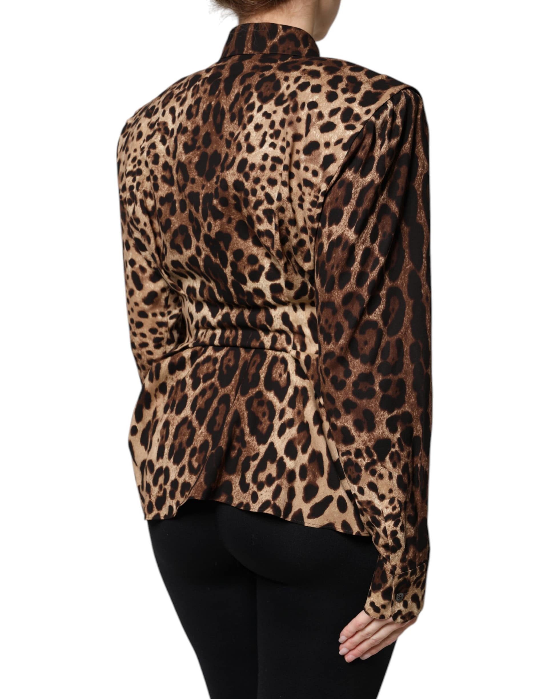 Dolce & Gabbana Brown Leopard Silk Button Down Coat Jacket - Image 4