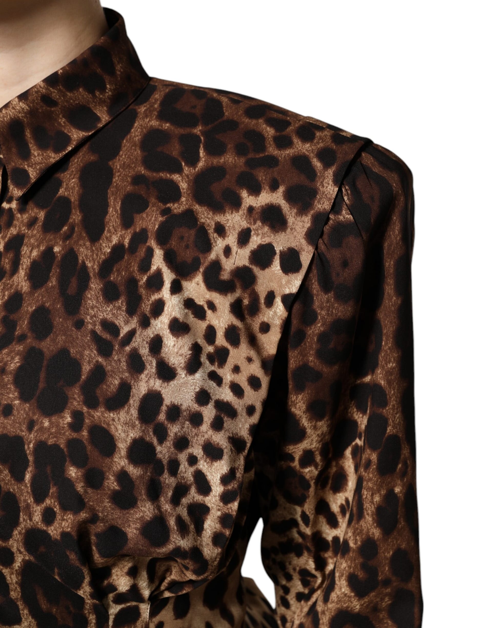 Dolce & Gabbana Brown Leopard Silk Button Down Coat Jacket - Image 6