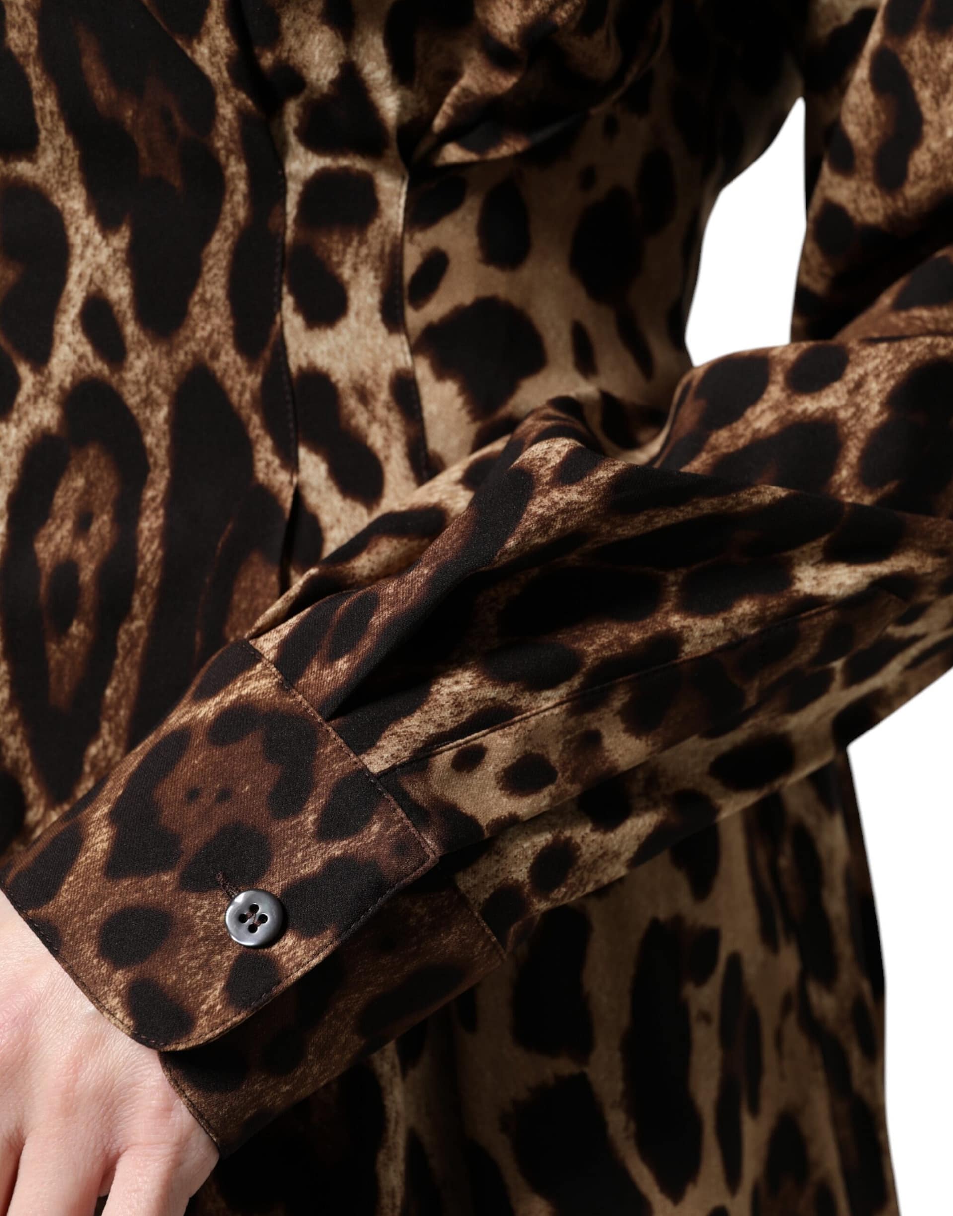 Dolce & Gabbana Brown Leopard Silk Button Down Coat Jacket - Image 7