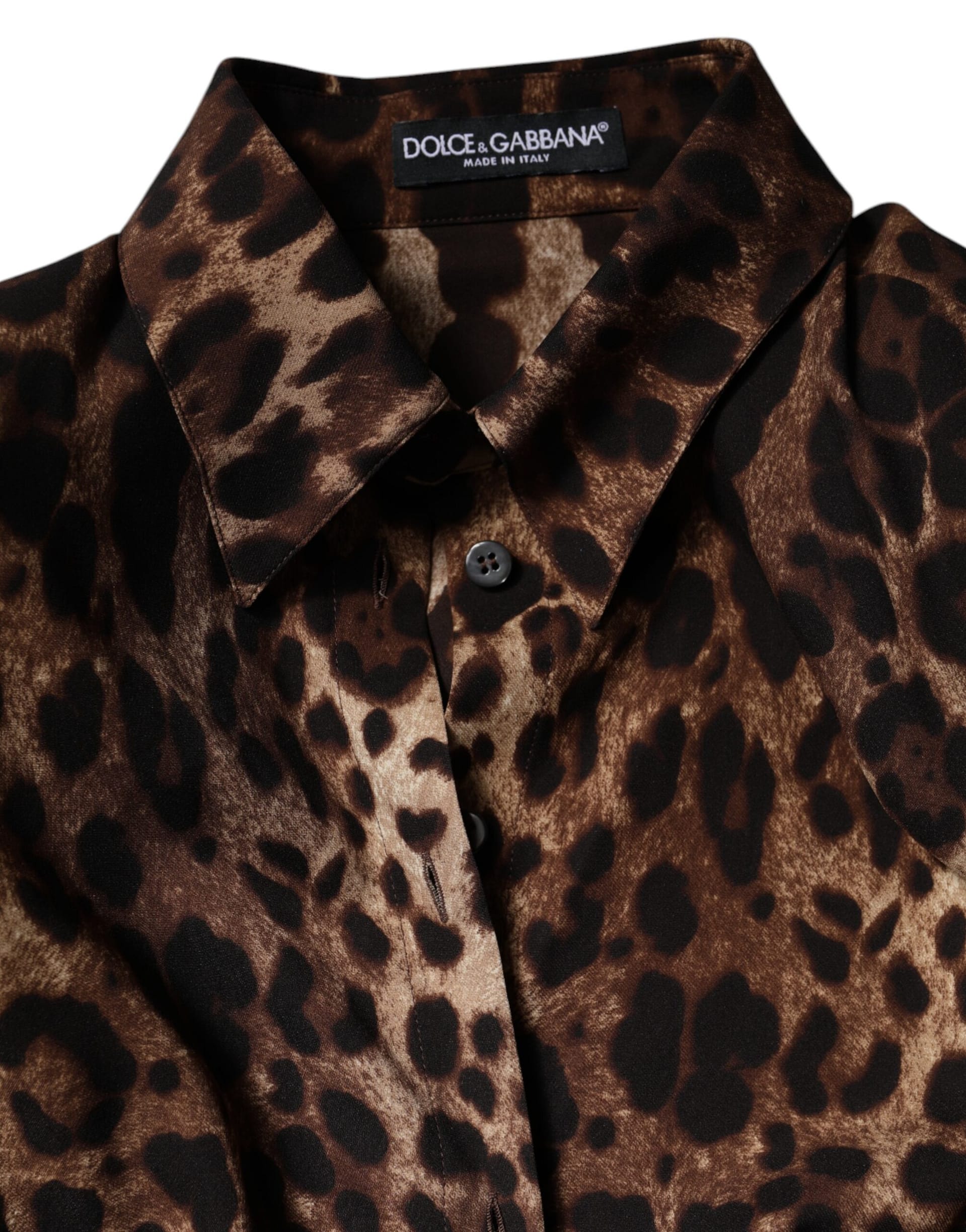 Dolce & Gabbana Brown Leopard Silk Button Down Coat Jacket - Image 8
