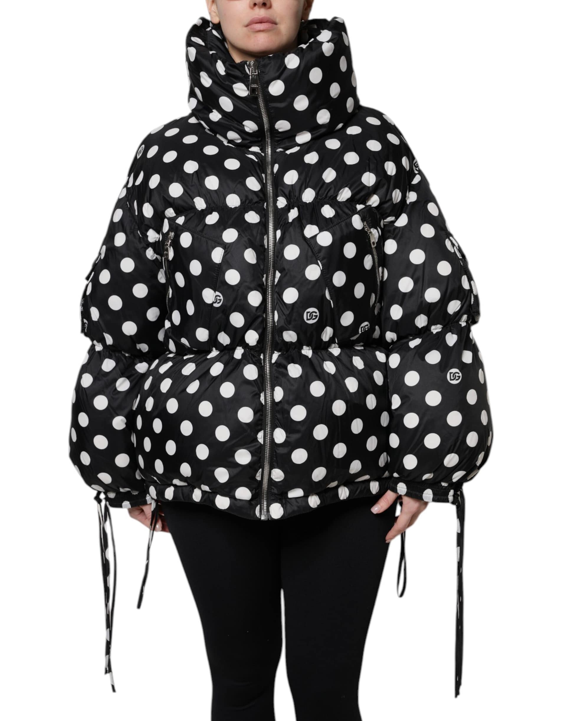 Dolce & Gabbana Black White Polka Dot Full Zip Puffer Jacket - Image 2