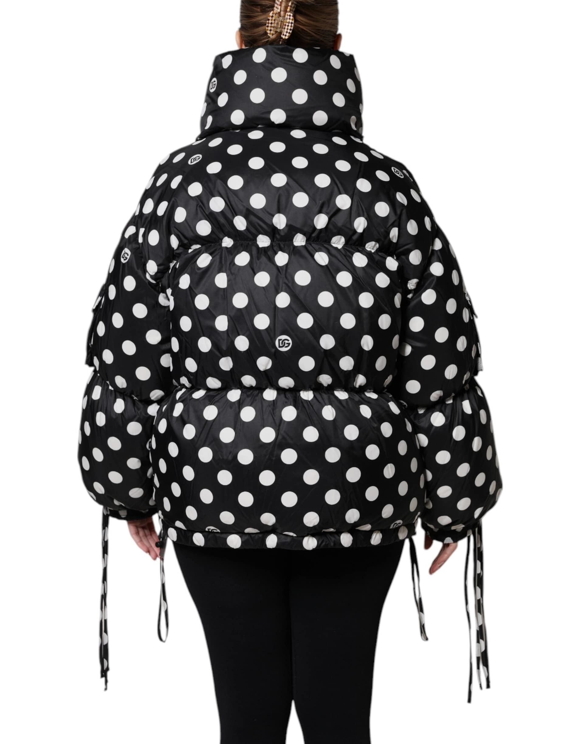 Dolce & Gabbana Black White Polka Dot Full Zip Puffer Jacket - Image 4