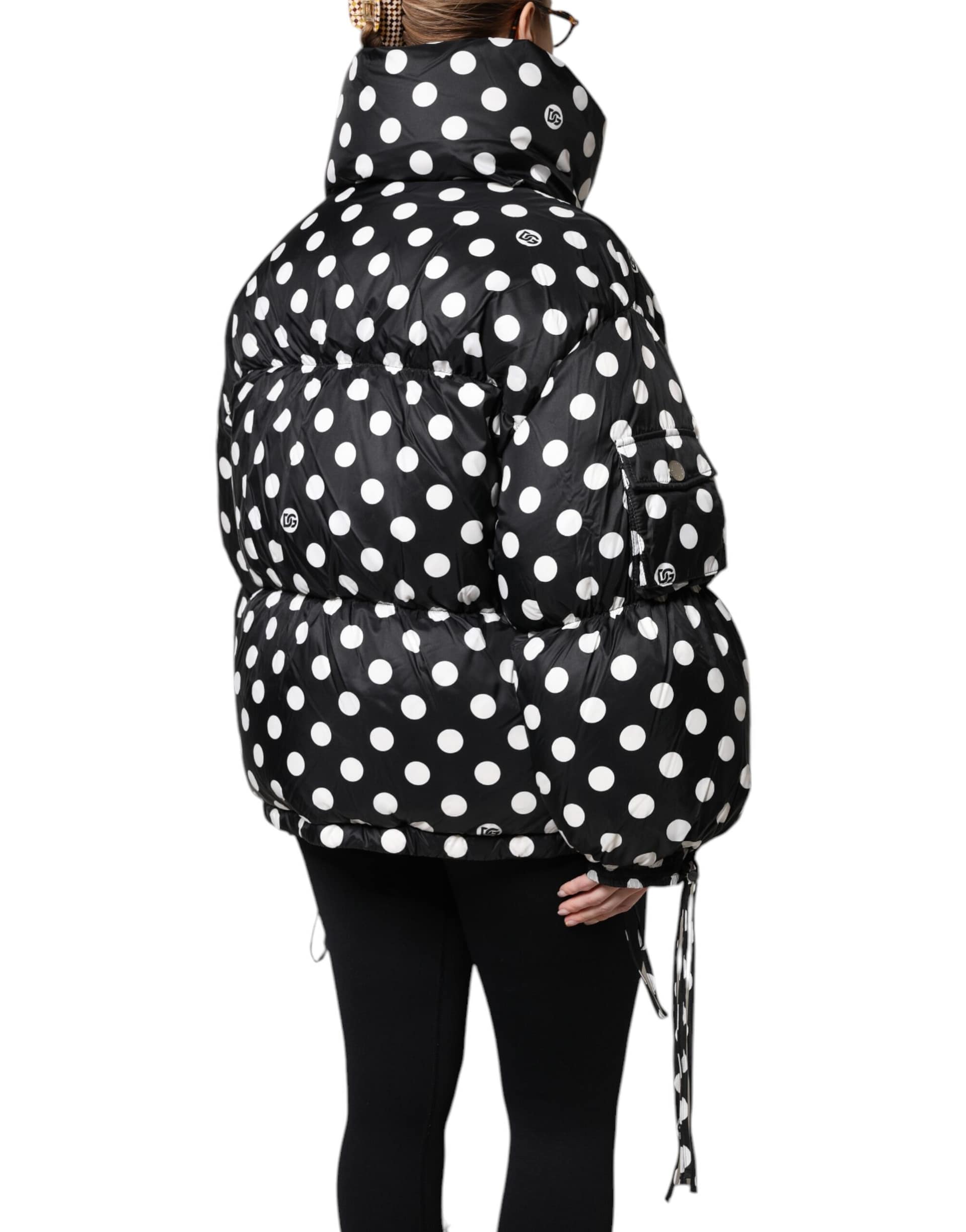 Dolce & Gabbana Black White Polka Dot Full Zip Puffer Jacket - Image 5