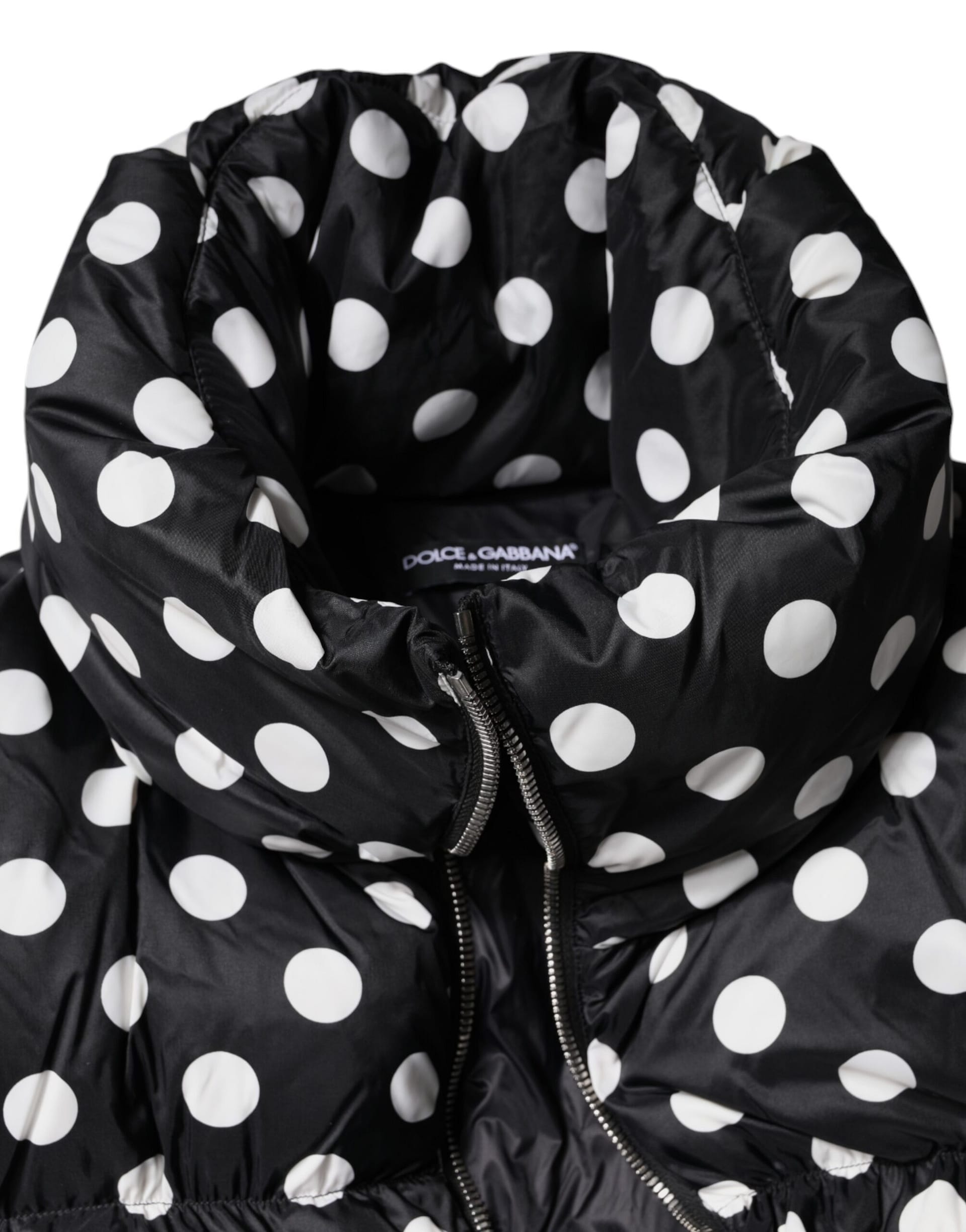 Dolce & Gabbana Black White Polka Dot Full Zip Puffer Jacket - Image 8