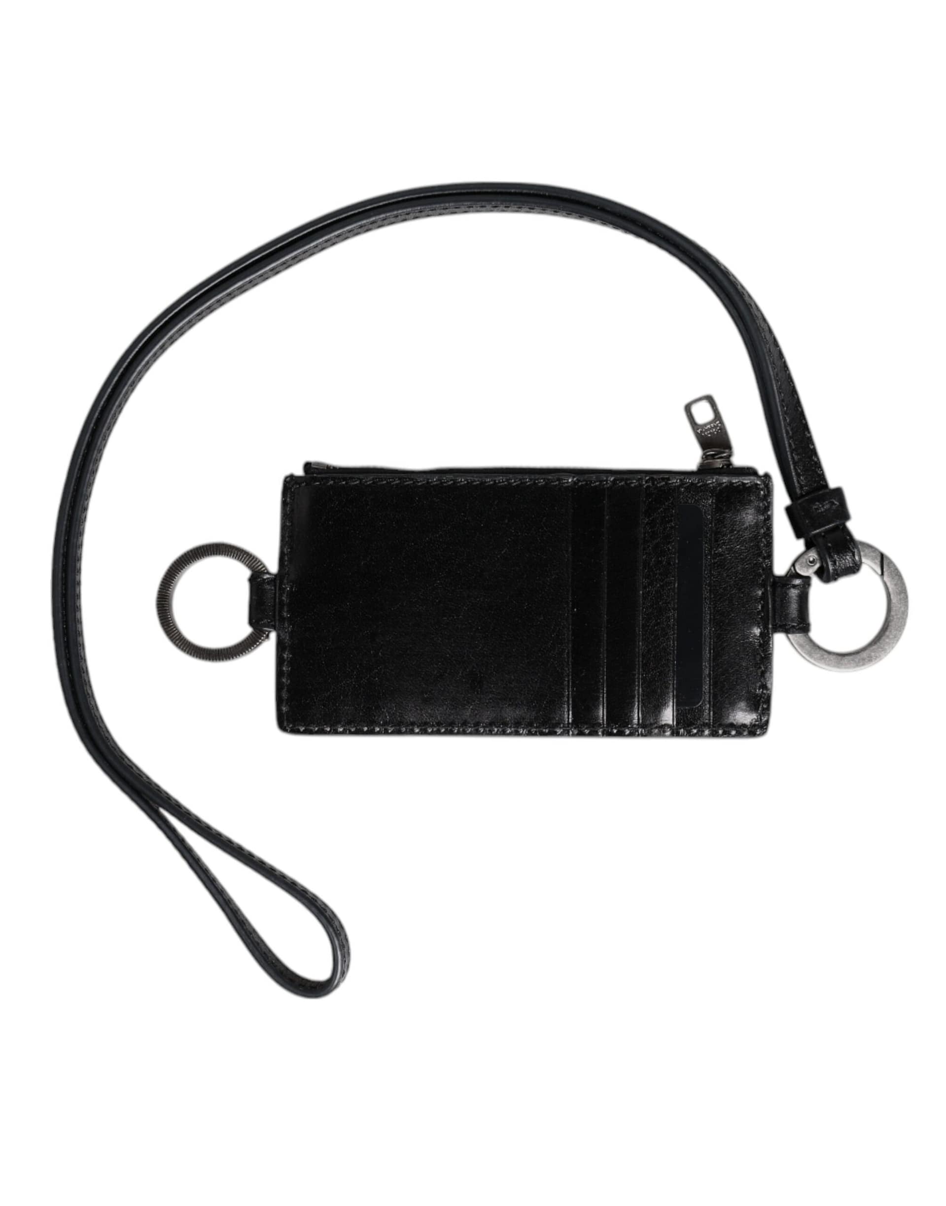 Dolce & Gabbana Black Leather Logo Embossed Lanyard Card Holder Wallet - Image 2