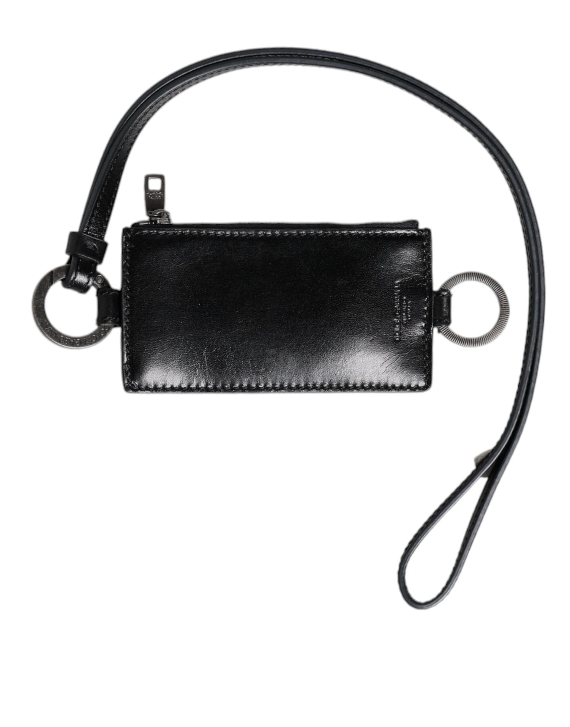 Dolce & Gabbana Black Leather Logo Embossed Lanyard Card Holder Wallet - Image 3