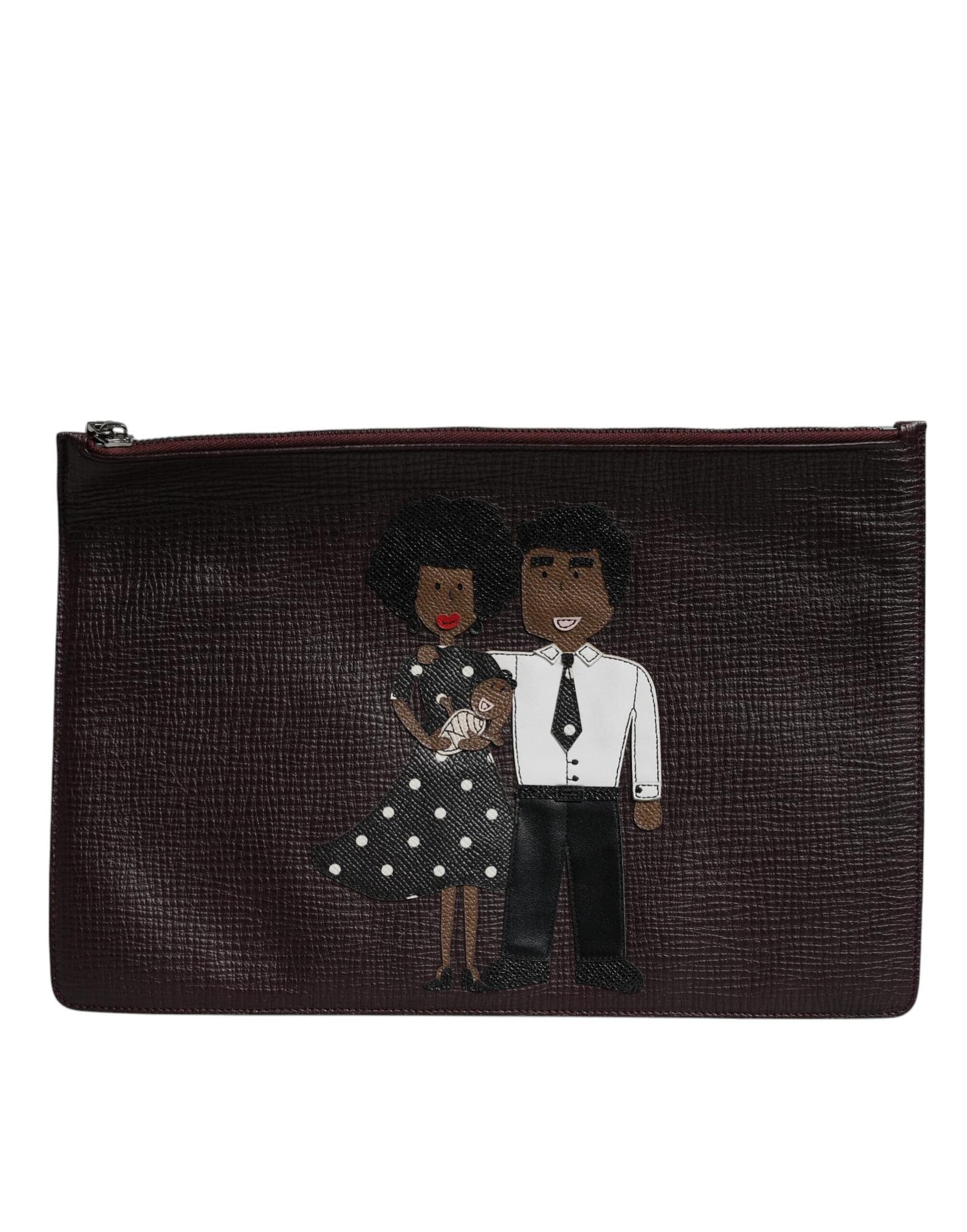 Dolce & Gabbana Brown Leather #DGFAMILY Embellished Men Clutch Pouch Bag - Image 2
