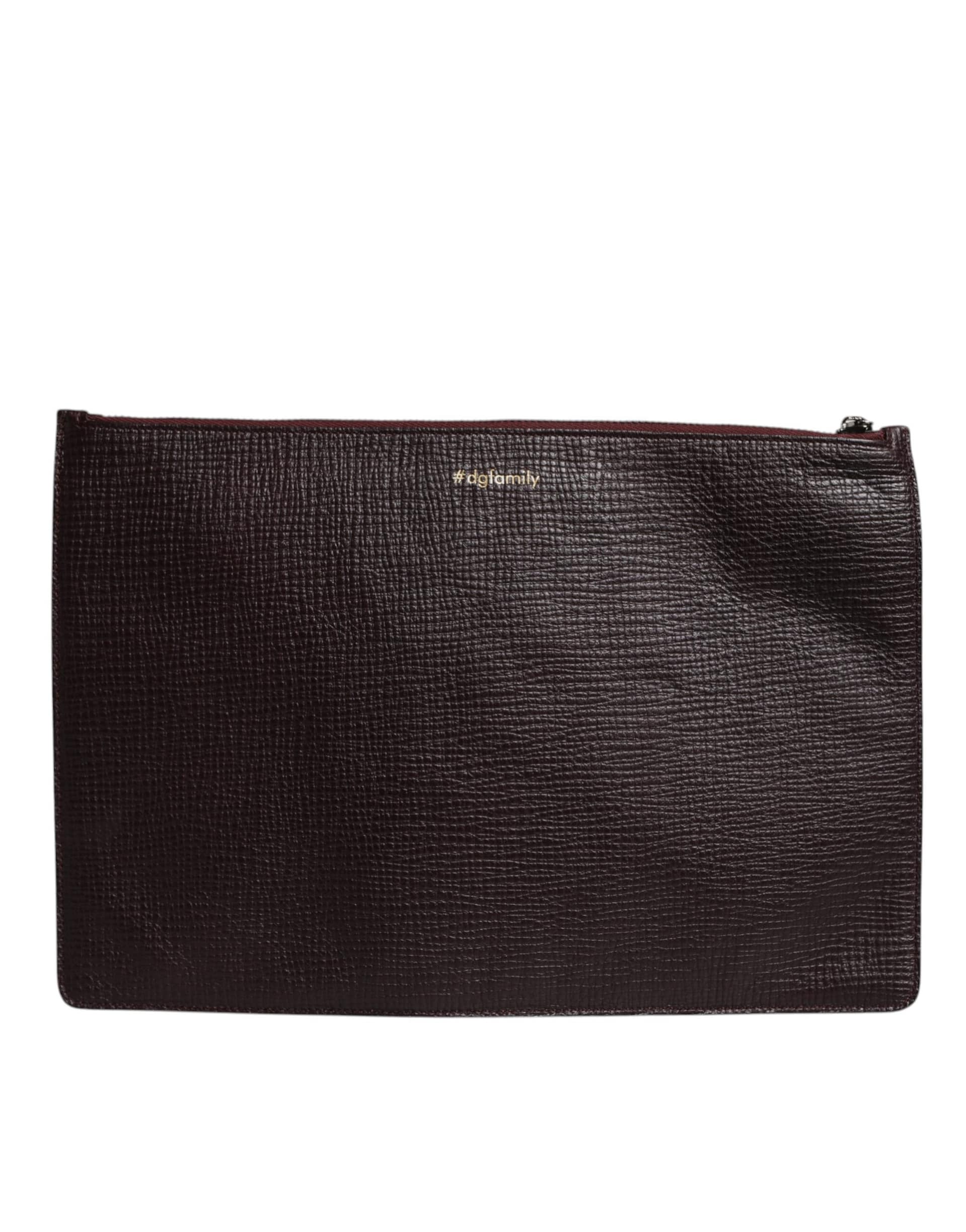 Dolce & Gabbana Brown Leather #DGFAMILY Embellished Men Clutch Pouch Bag - Image 4