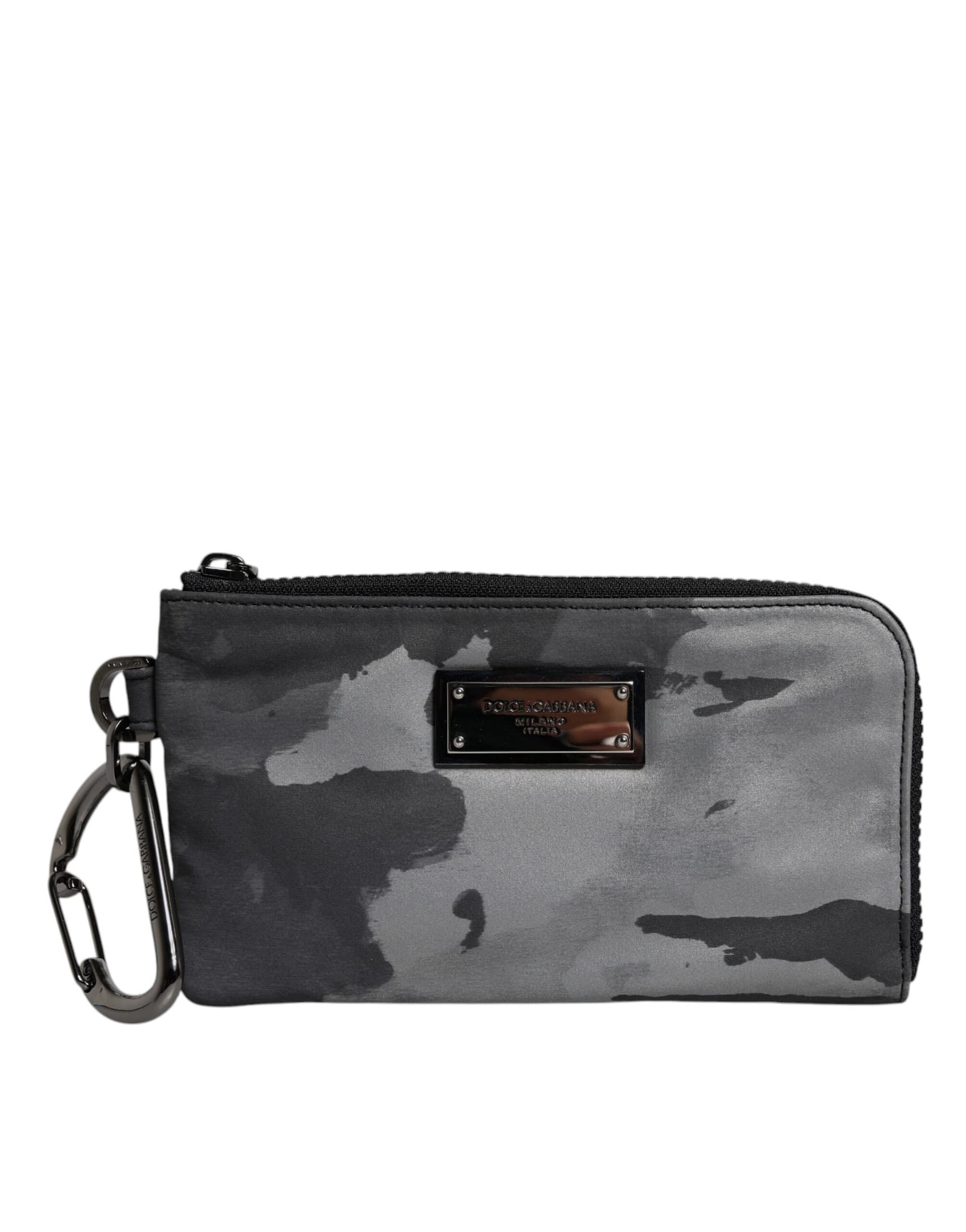 Dolce & Gabbana Black Gray Camouflage Logo Plaque Keyring Pouch Bag - Image 2