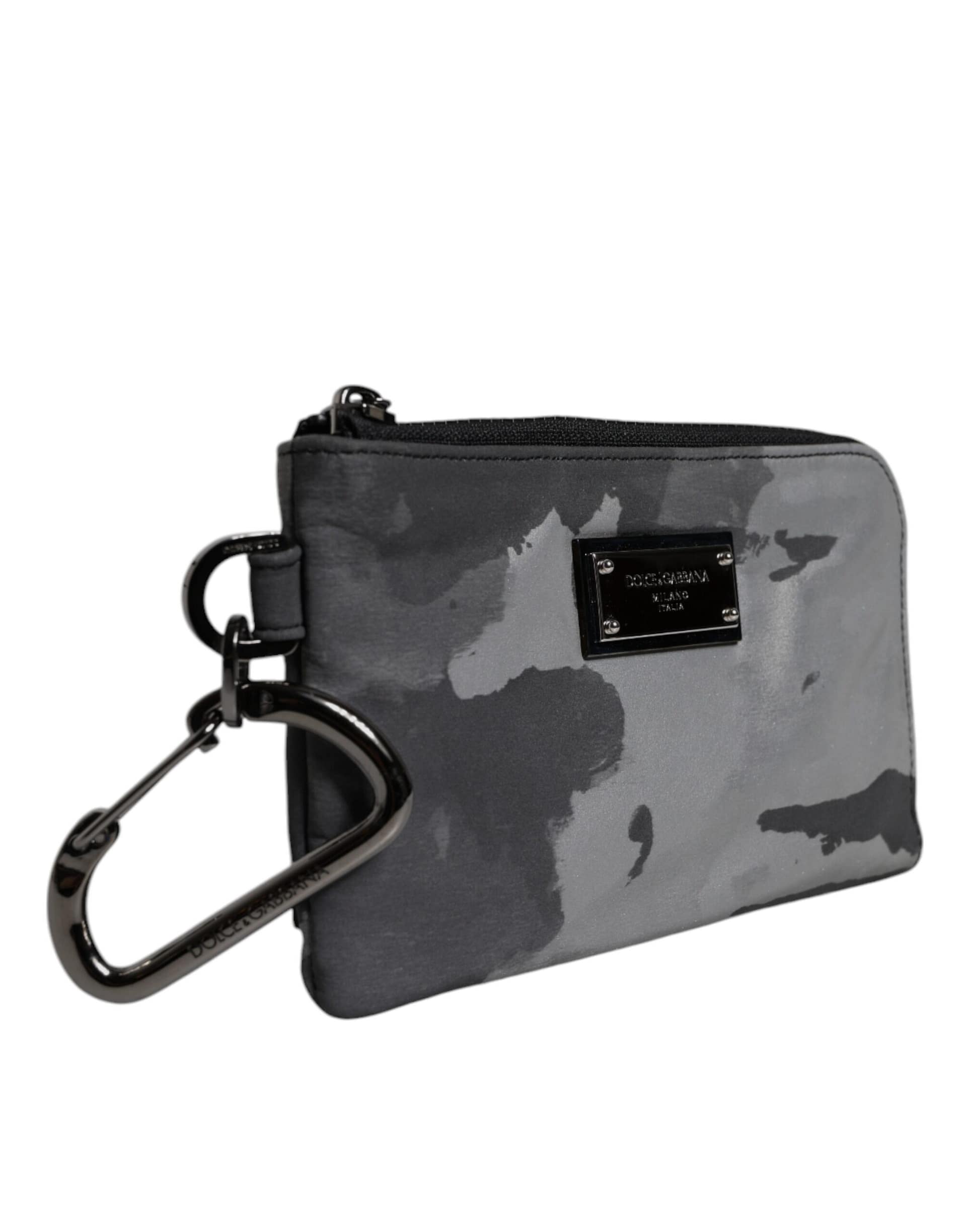 Dolce & Gabbana Black Gray Camouflage Logo Plaque Keyring Pouch Bag - Image 3