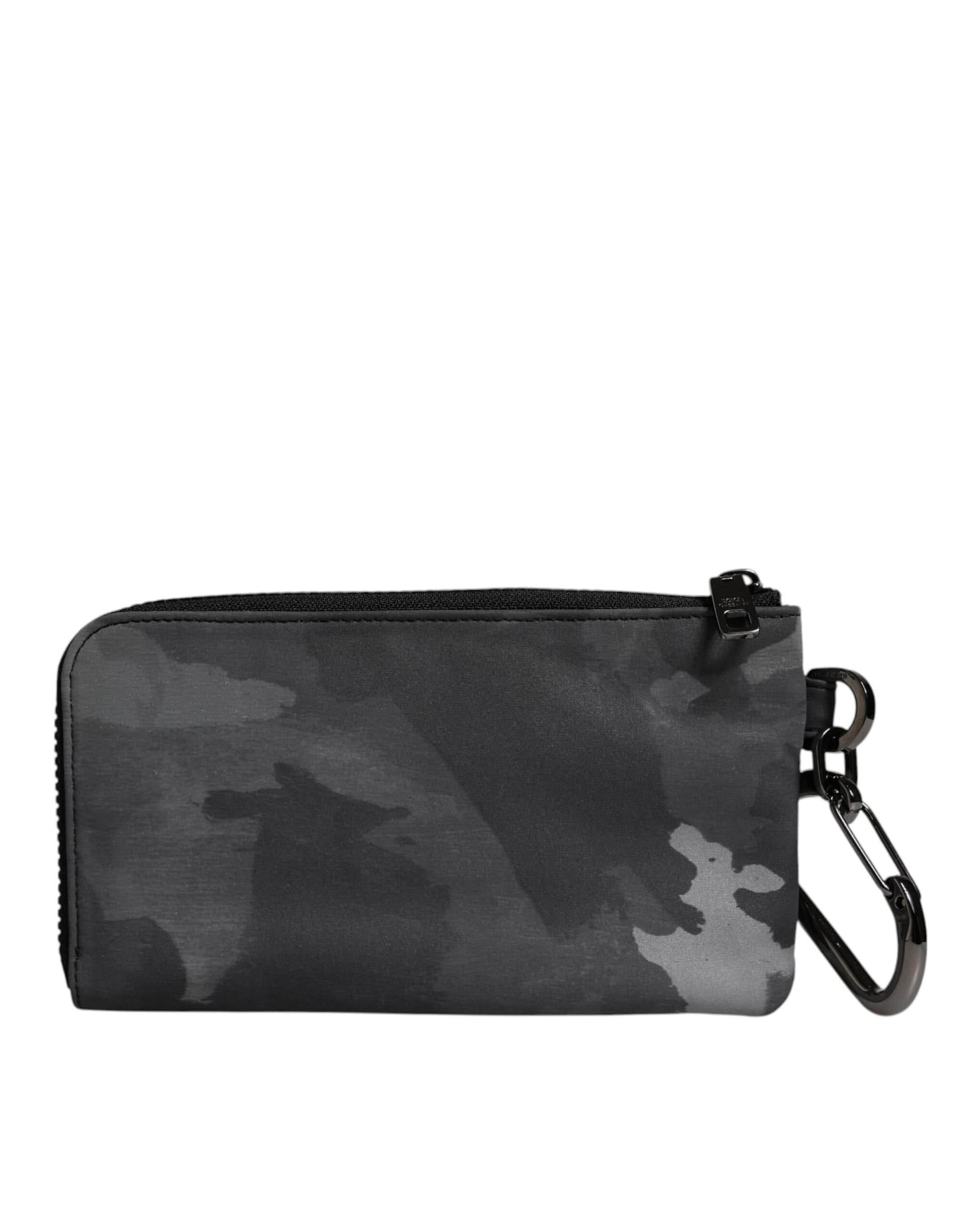 Dolce & Gabbana Black Gray Camouflage Logo Plaque Keyring Pouch Bag - Image 4