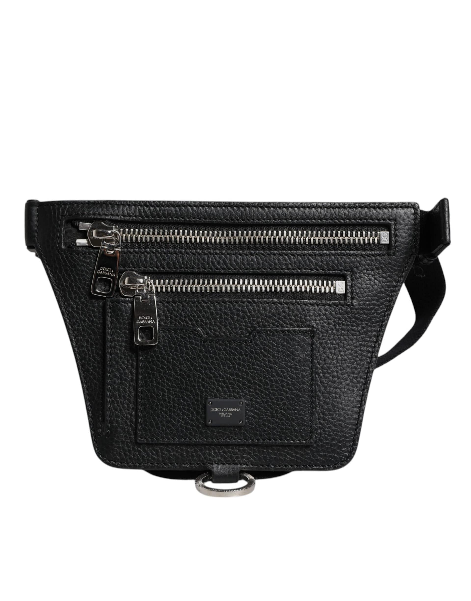 Dolce & Gabbana Black Calfskin Logo Plaque Belt Waist Men Fanny Pack Bag - Image 2