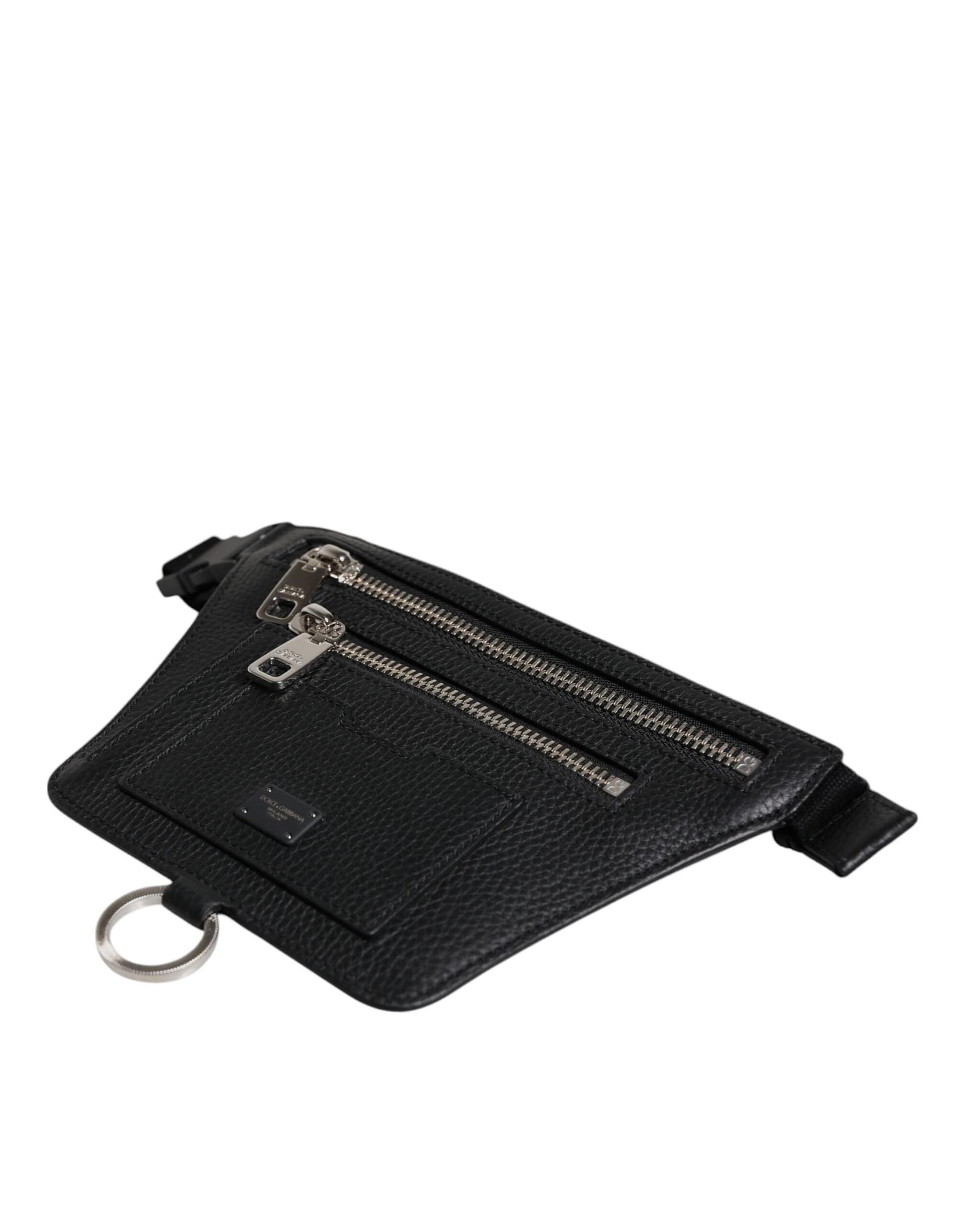 Dolce & Gabbana Black Calfskin Logo Plaque Belt Waist Men Fanny Pack Bag - Image 5