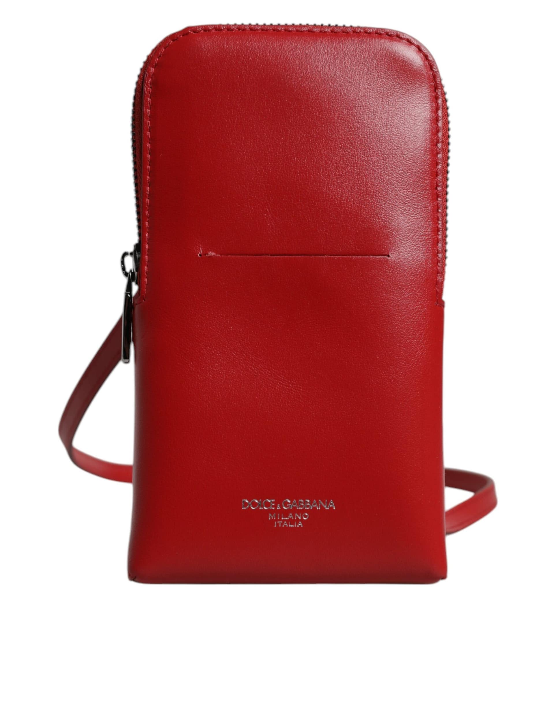 Dolce & Gabbana Red Leather Purse Phone Sling Crossbody Neck Strap Bag - Image 2