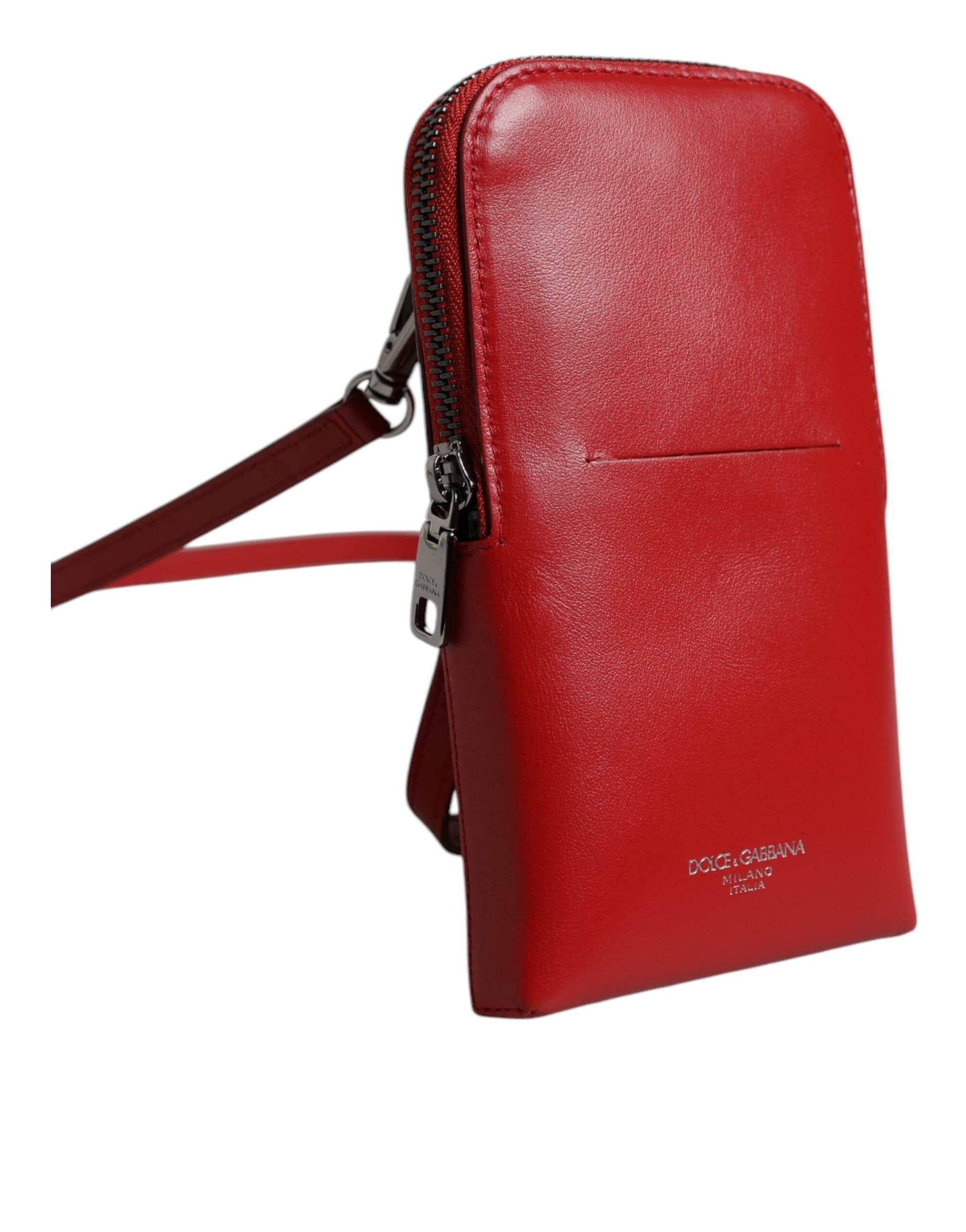 Dolce & Gabbana Red Leather Purse Phone Sling Crossbody Neck Strap Bag - Image 3