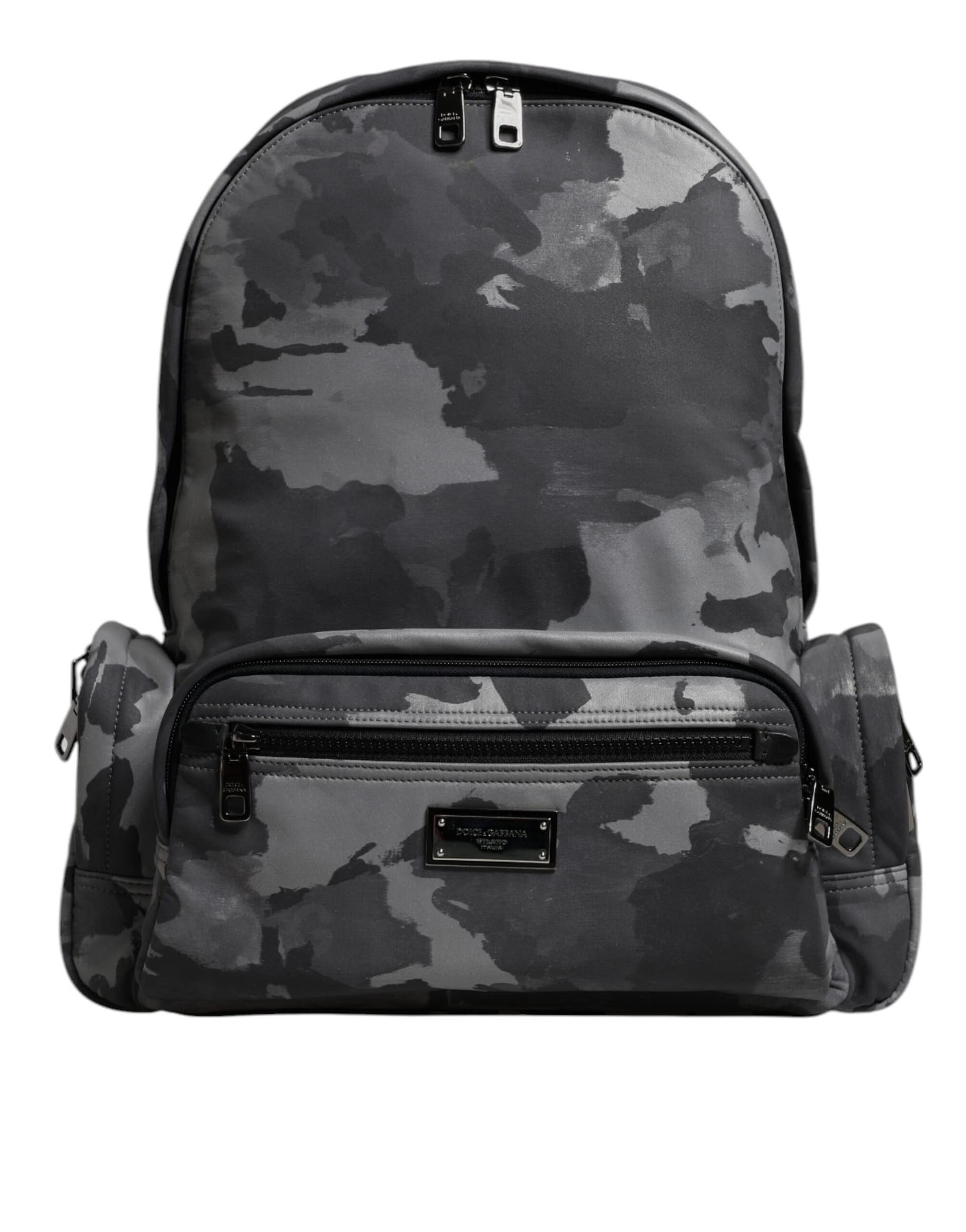 Dolce & Gabbana Gray Cotton Camouflage Logo Plaque Backpack Bag - Image 2