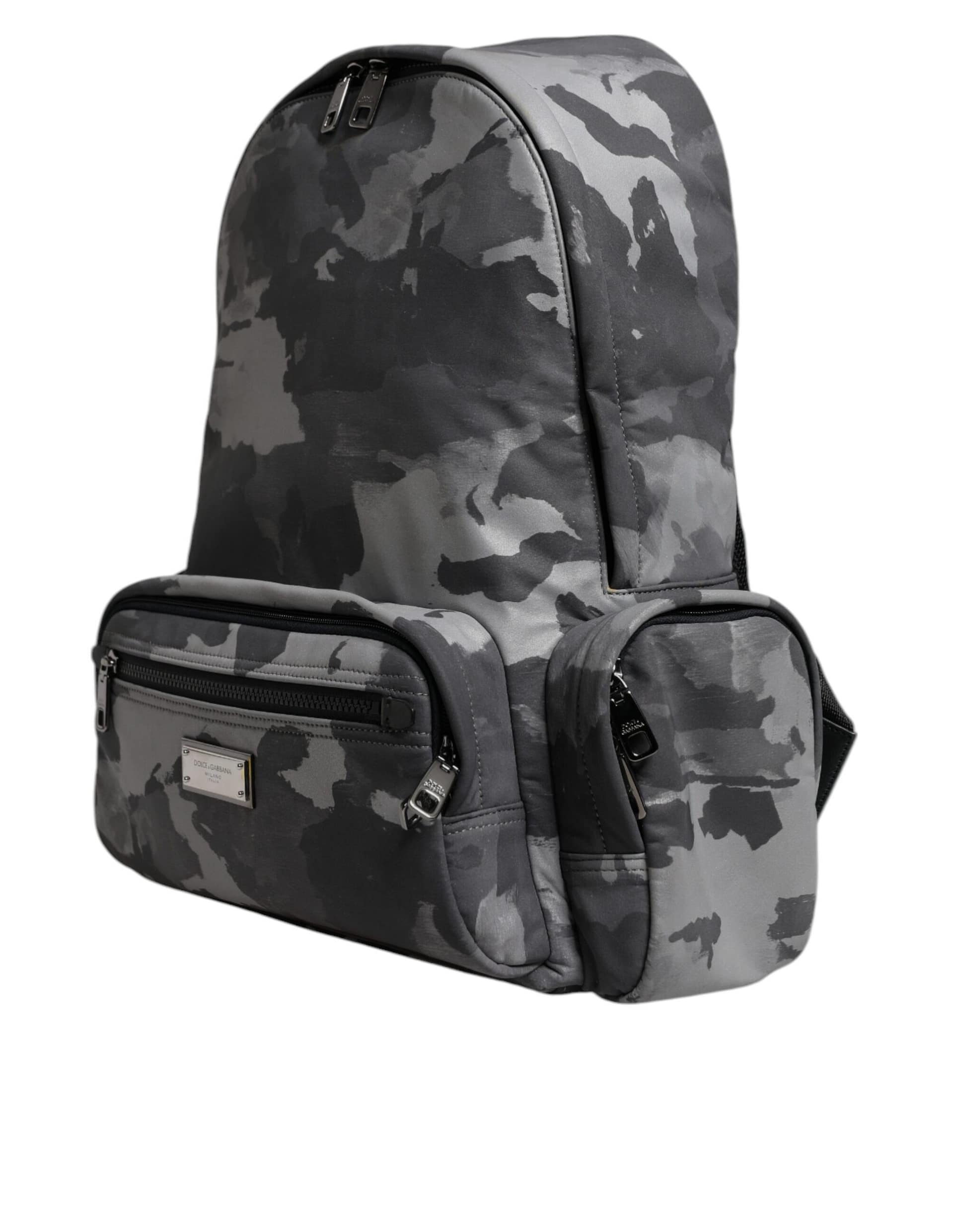 Dolce & Gabbana Gray Cotton Camouflage Logo Plaque Backpack Bag - Image 3