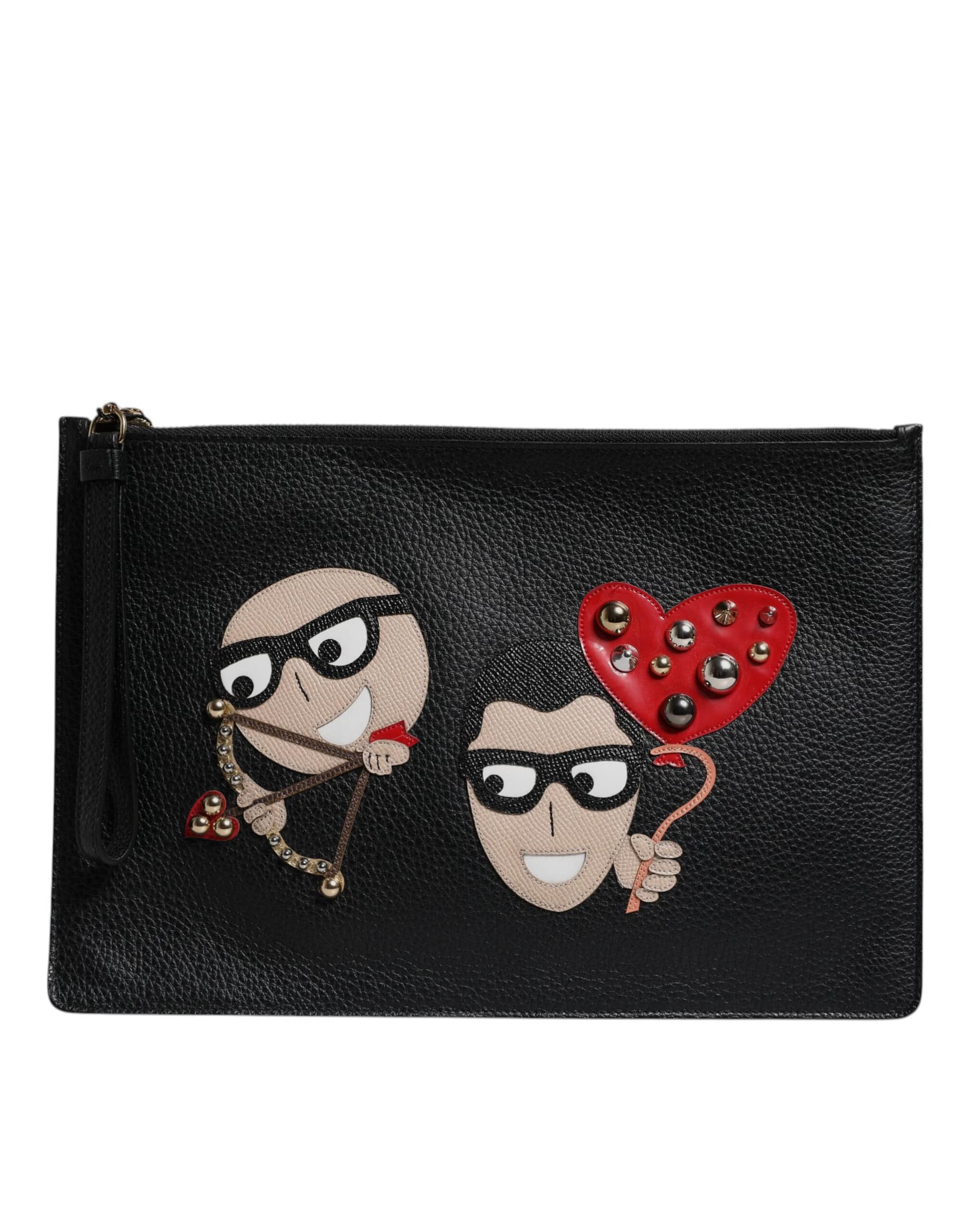 Dolce & Gabbana Black #DGFamily Embellished Leather Clutch Bag - Image 2