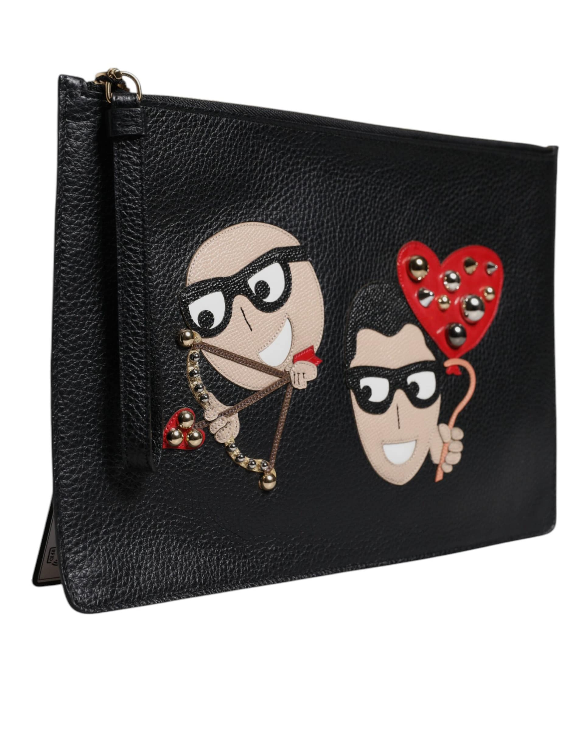 Dolce & Gabbana Black #DGFamily Embellished Leather Clutch Bag - Image 3