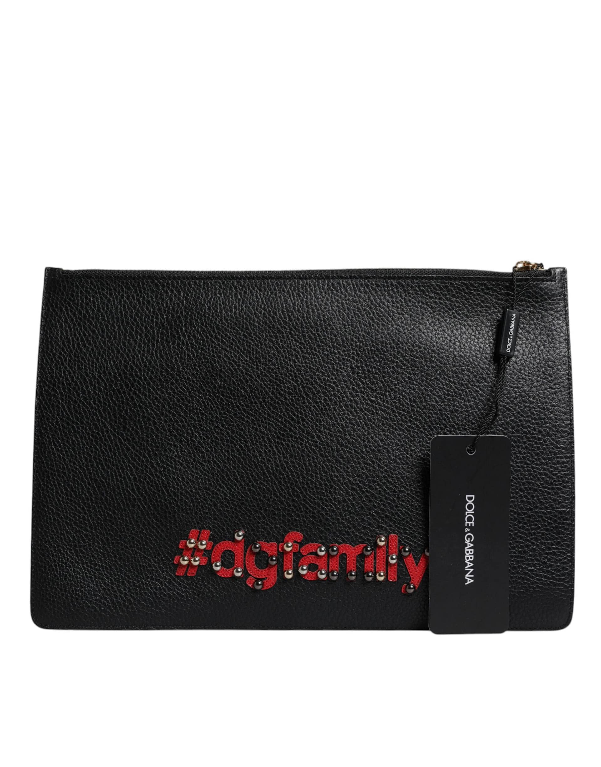 Dolce & Gabbana Black #DGFamily Embellished Leather Clutch Bag - Image 4
