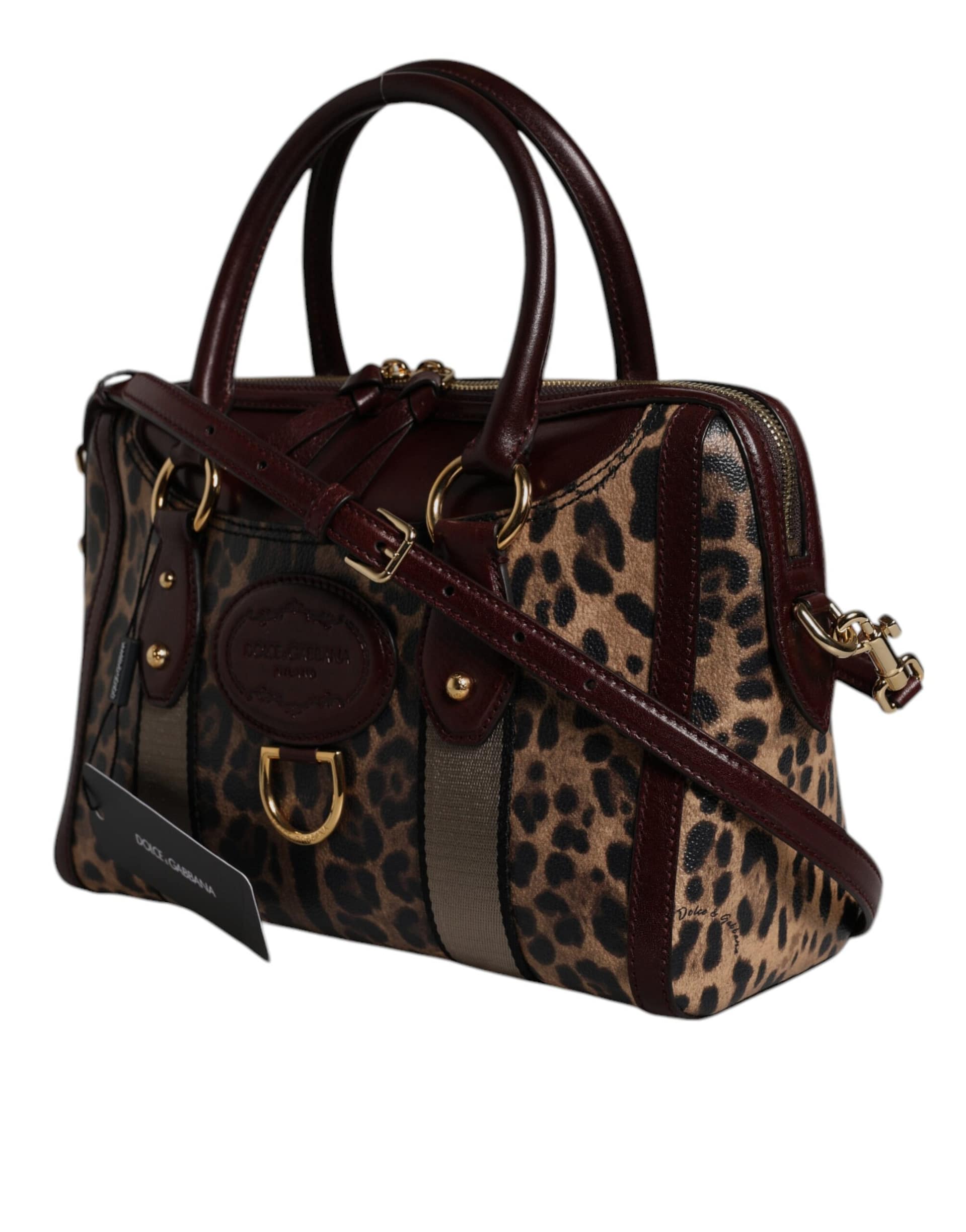 Dolce & Gabbana Brown Leopard Leather Shoulder Strap Duffle Bag - Image 4