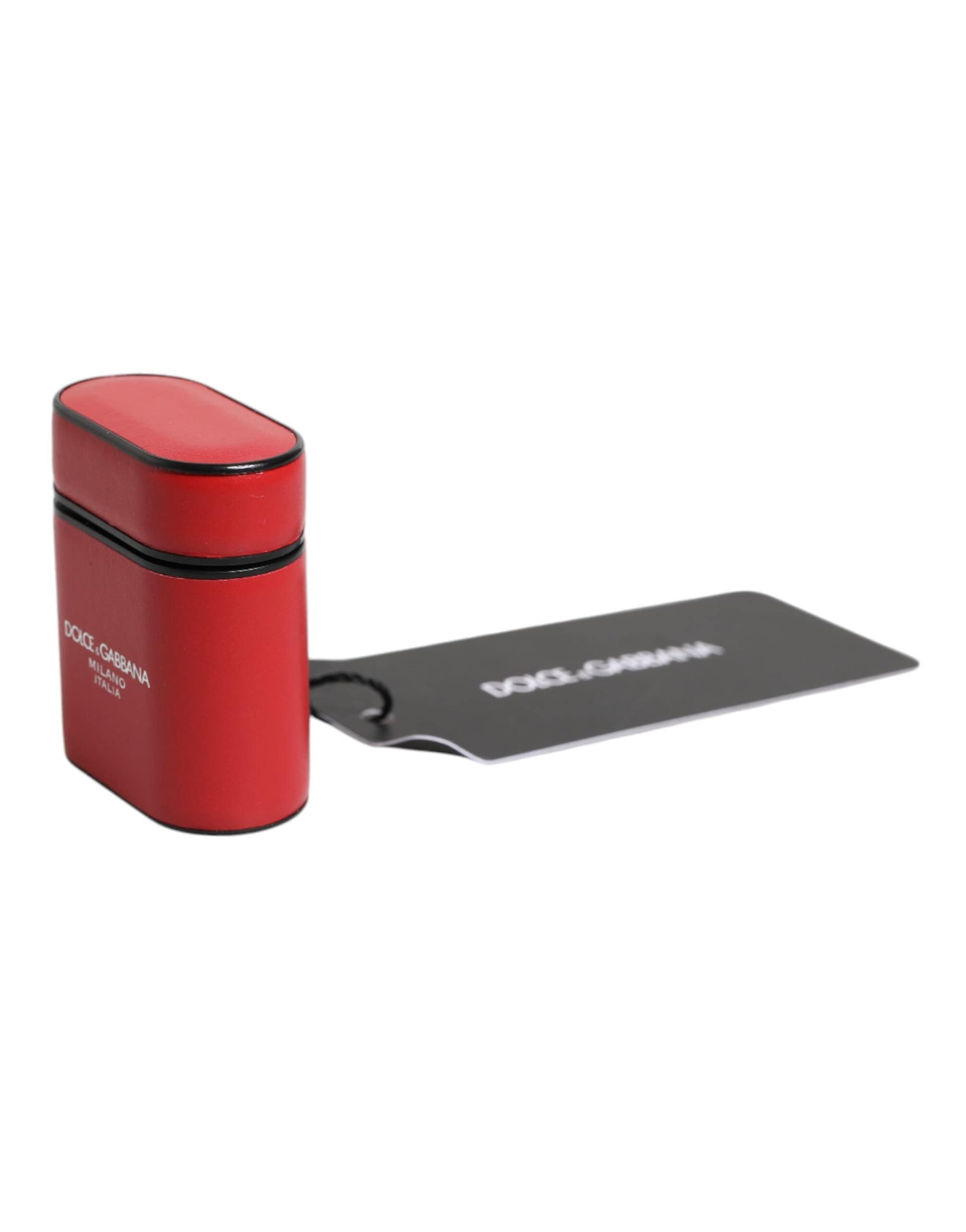Dolce & Gabbana Red Calfskin Leather Logo Print Flip Holder Airpods Case - Image 3