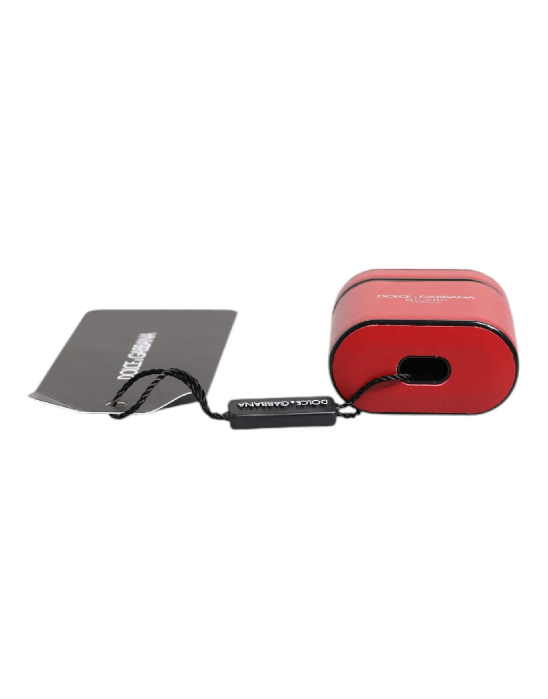 Dolce & Gabbana Red Calfskin Leather Logo Print Flip Holder Airpods Case - Image 5
