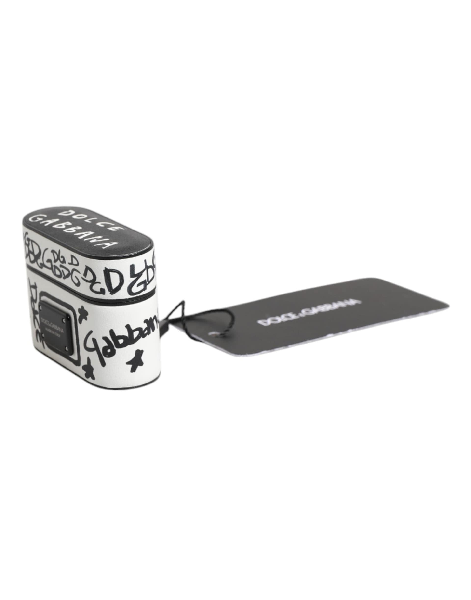 Dolce & Gabbana Black White Leather Scribble Embossed Logo Airpods Case - Image 3