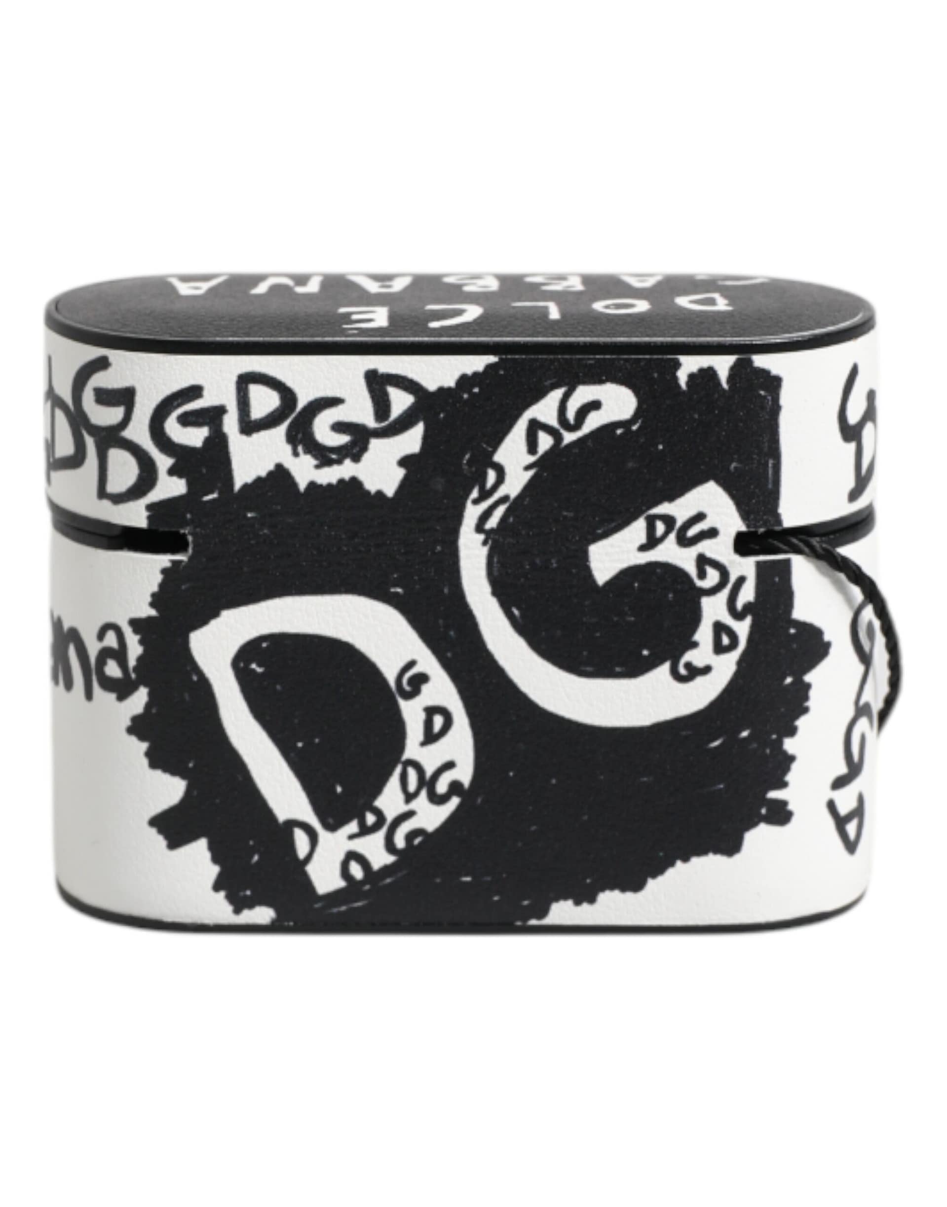 Dolce & Gabbana Black White Leather Scribble Embossed Logo Airpods Case - Image 4