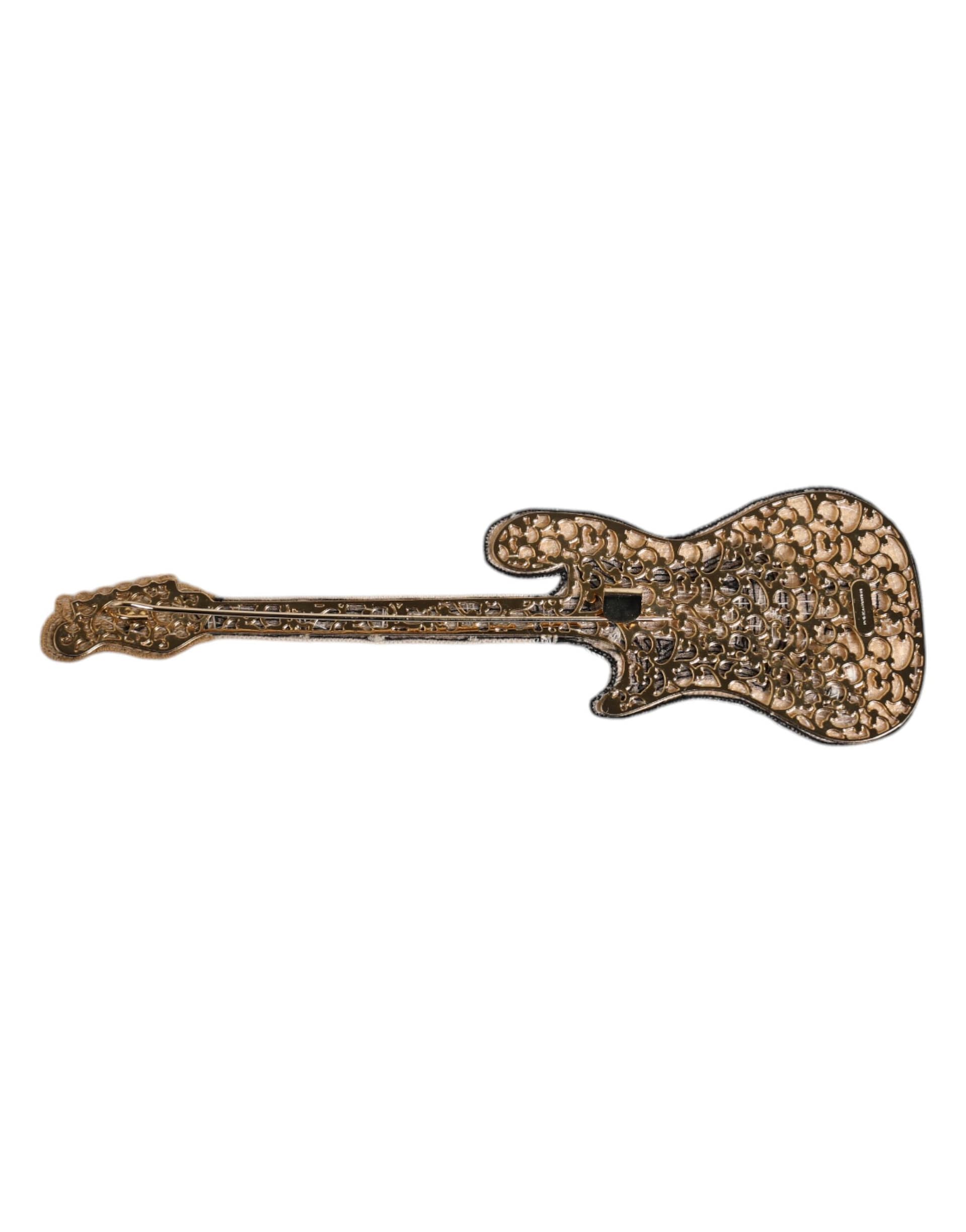 Dolce & Gabbana Gold Brass Logo Beaded Guitar Pin Brooch - Image 4
