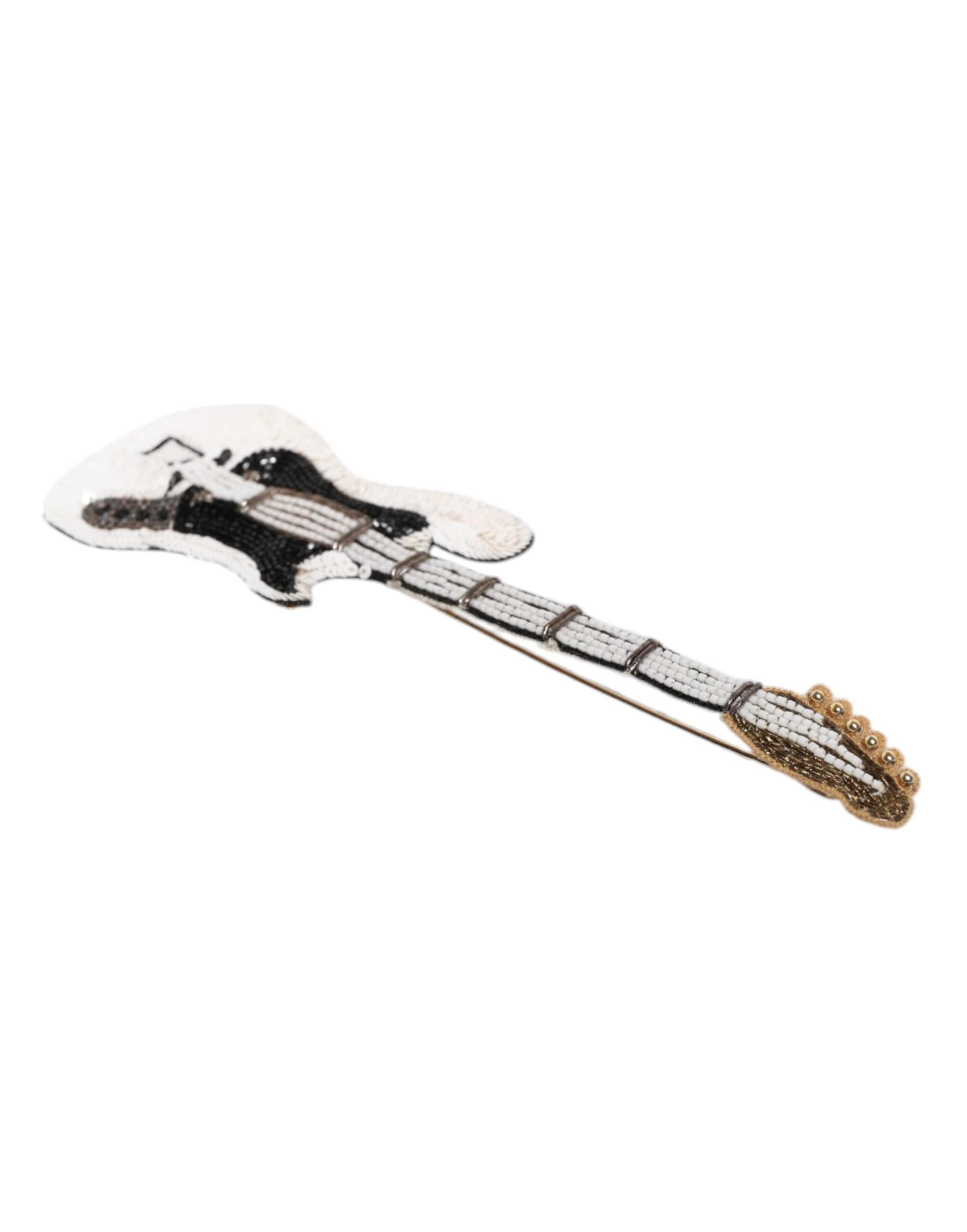Dolce & Gabbana Gold Brass Logo Beaded Guitar Pin Brooch - Image 3