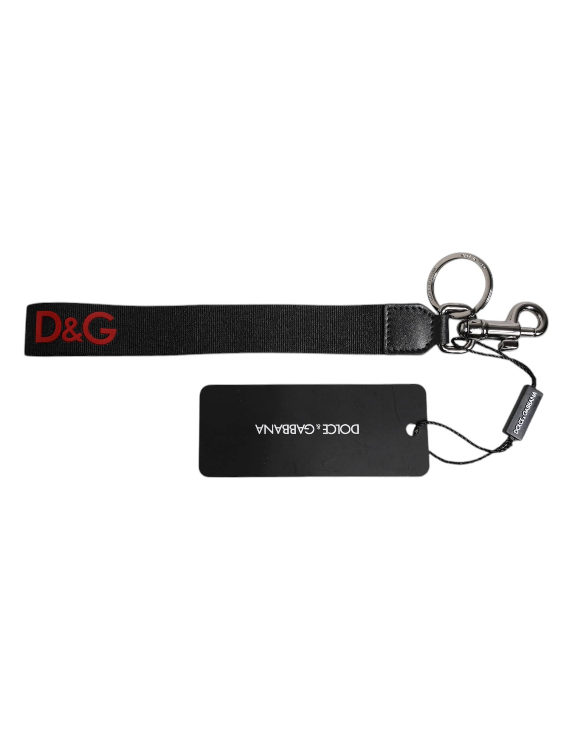 Dolce & Gabbana Black Logo Nylon Silver Brass Men Holder Keychain Keyring - Image 2