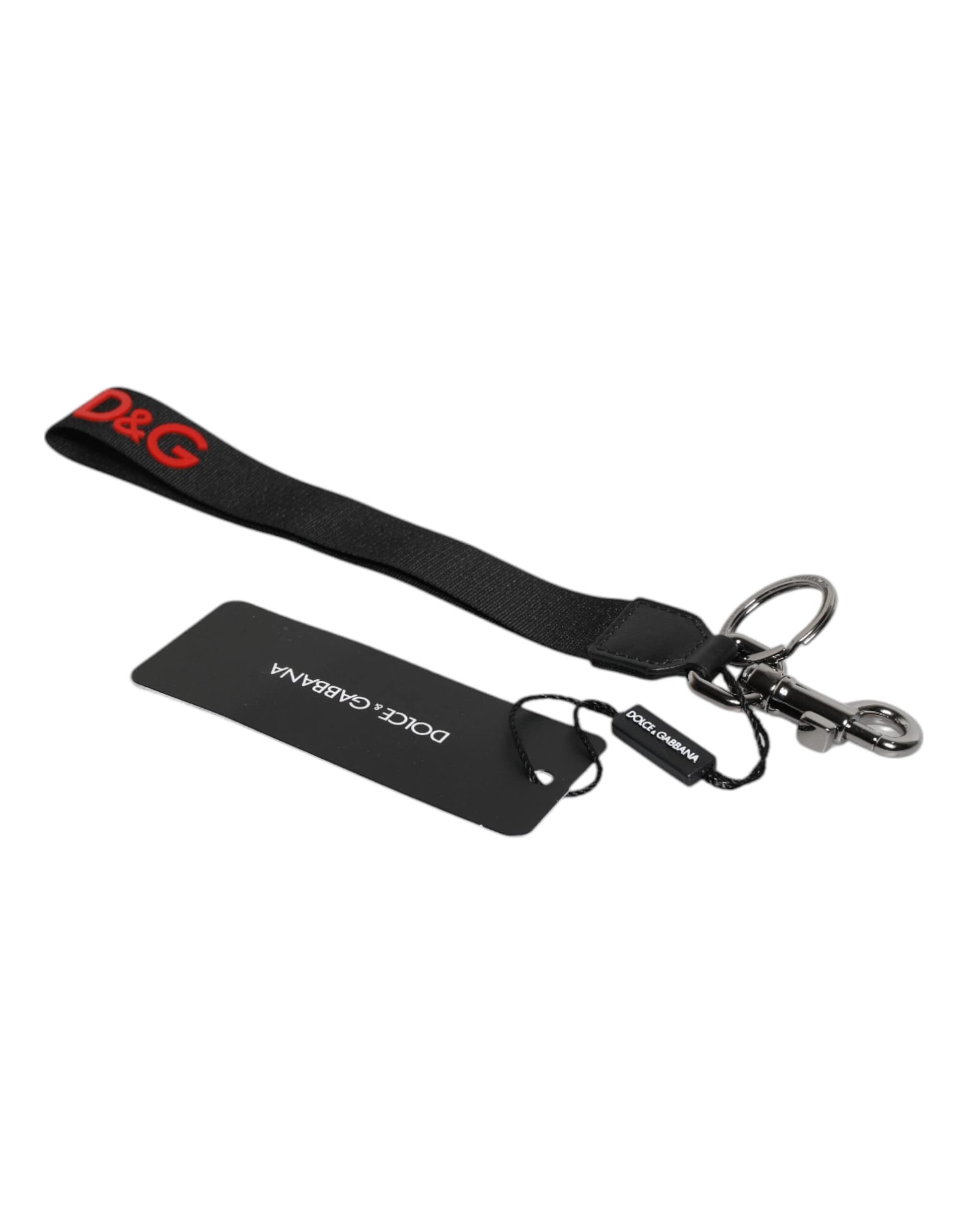 Dolce & Gabbana Black Logo Nylon Silver Brass Men Holder Keychain Keyring - Image 3