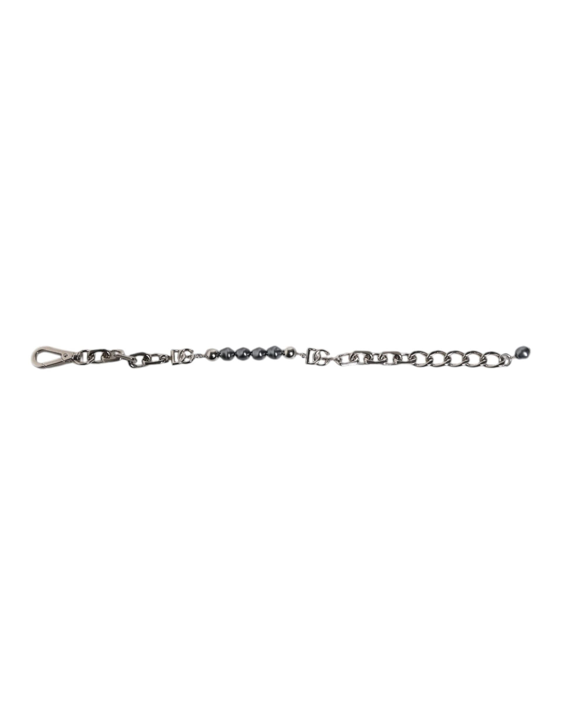 Dolce & Gabbana Silver Tone Chain Lobster Clasp Logo Gray Pearls Bracelet - Image 2