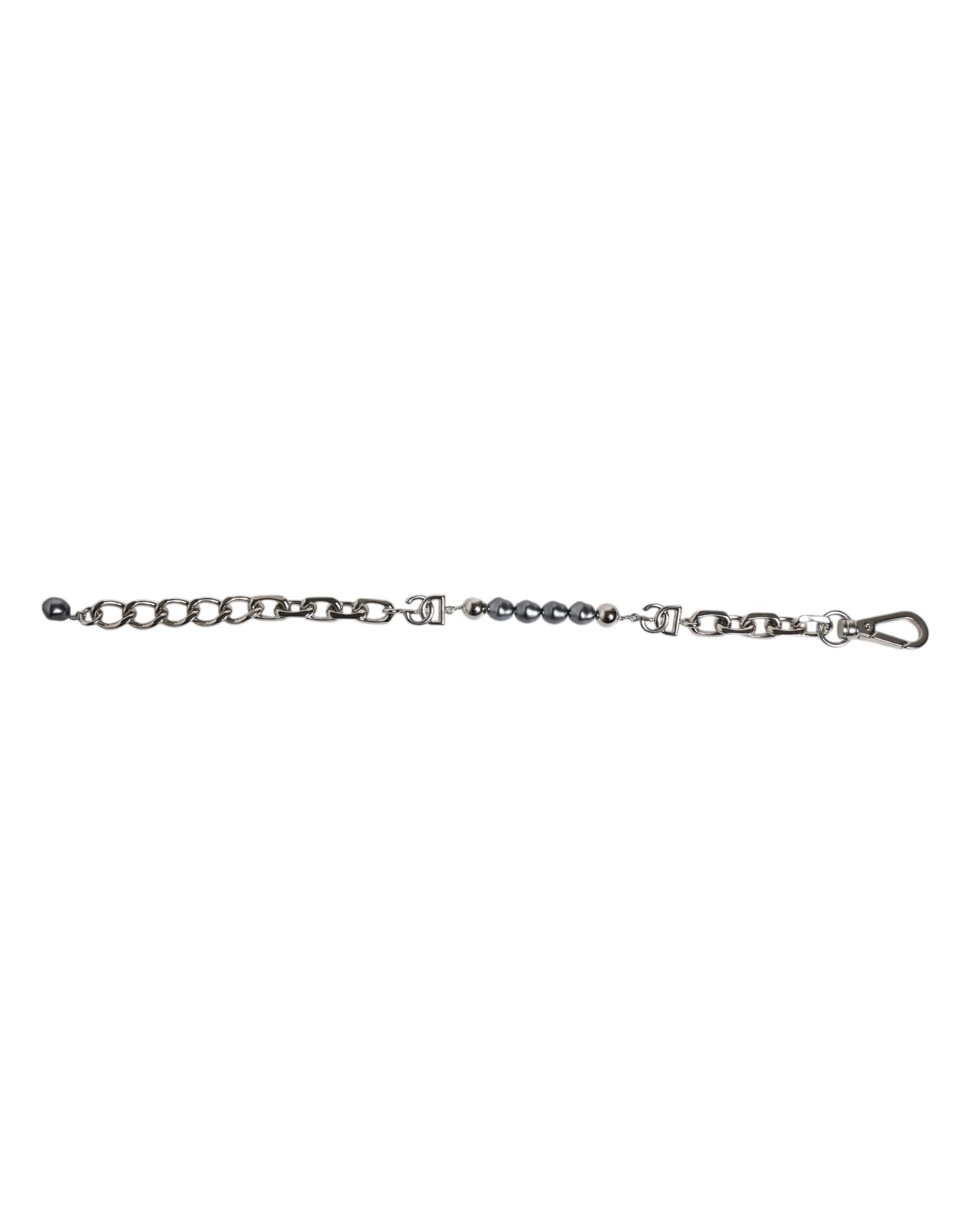 Dolce & Gabbana Silver Tone Chain Lobster Clasp Logo Gray Pearls Bracelet - Image 5