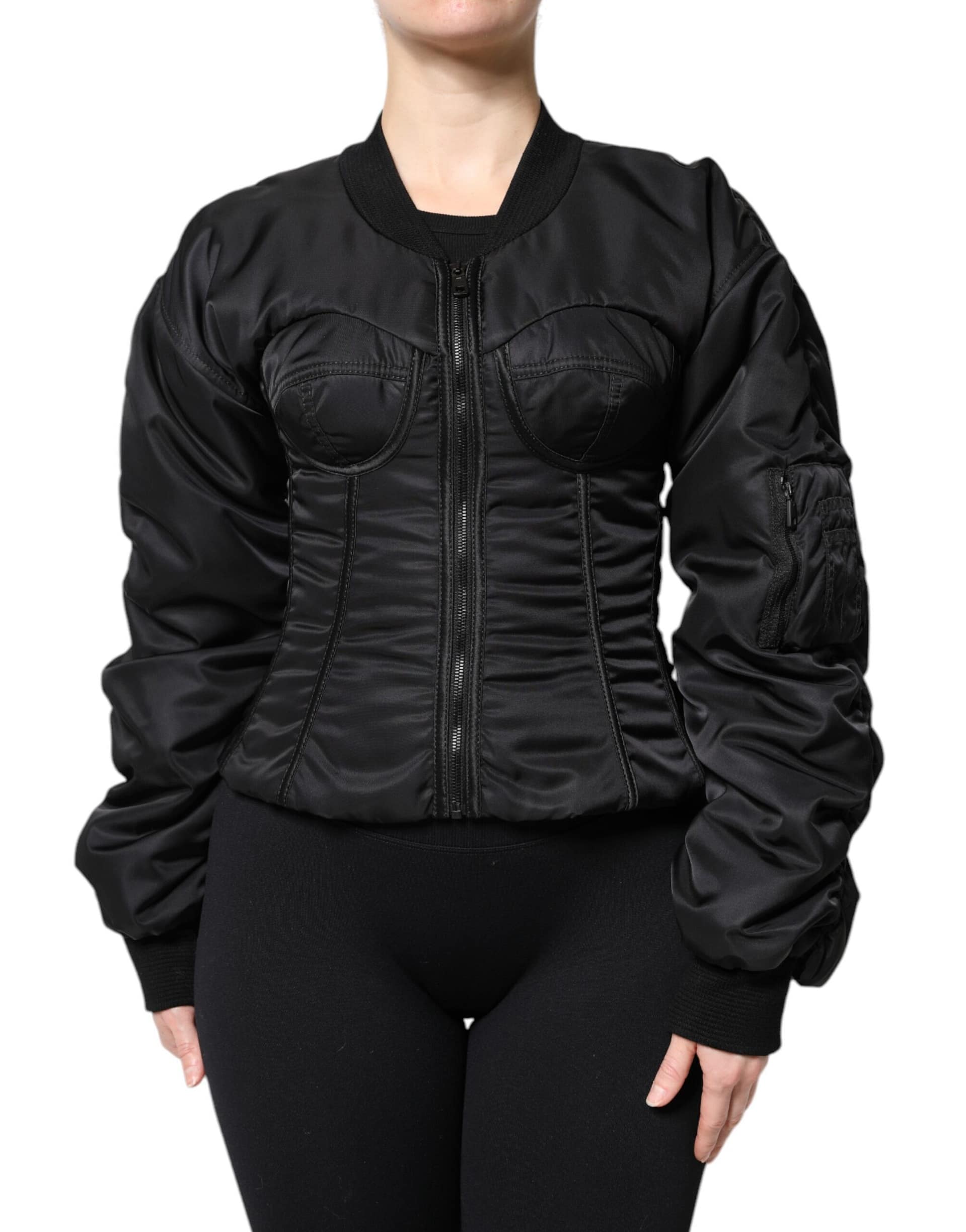 Dolce & Gabbana Black Nylon Full Zip Bustier Corset Jacket - Image 2
