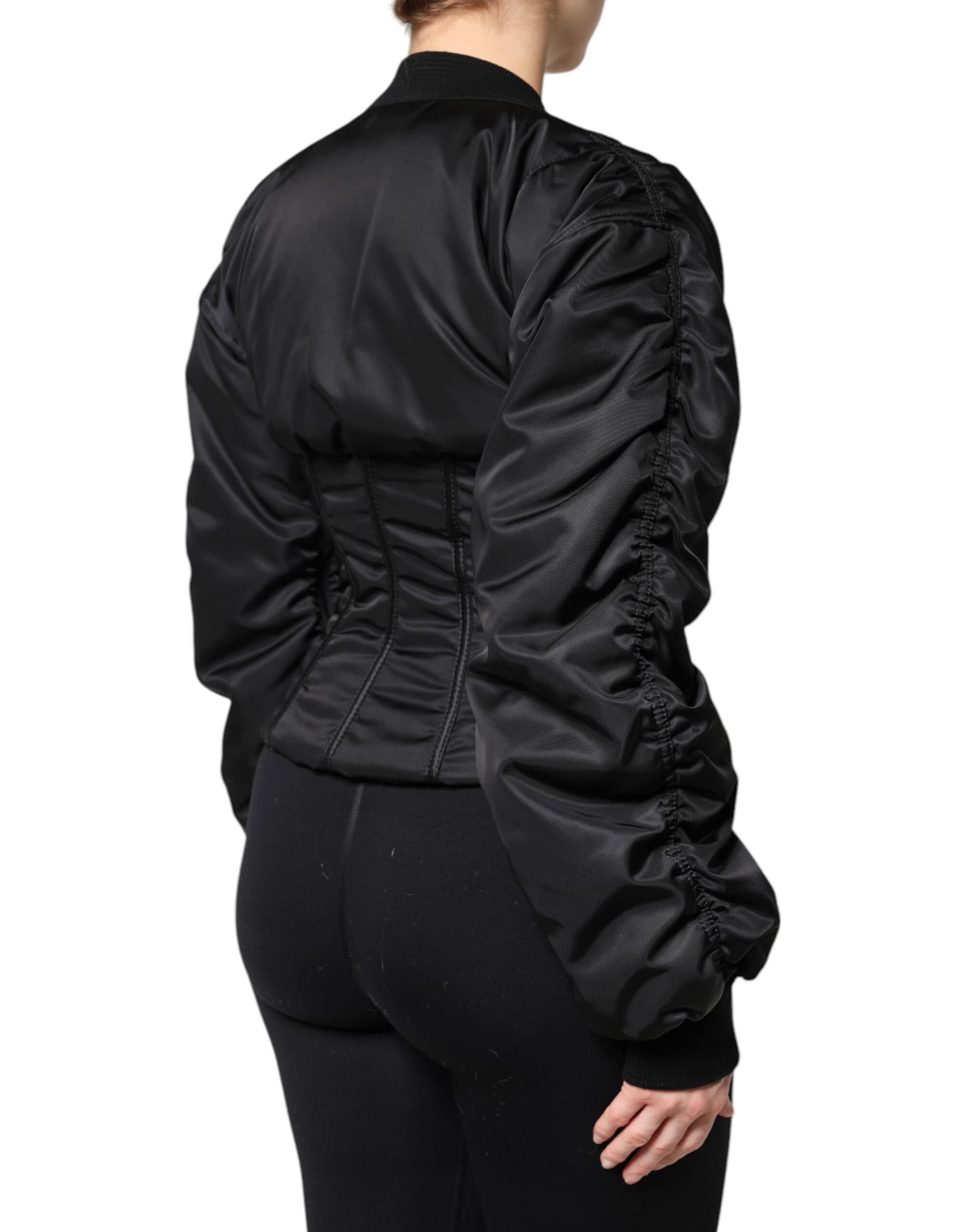 Dolce & Gabbana Black Nylon Full Zip Bustier Corset Jacket - Image 5