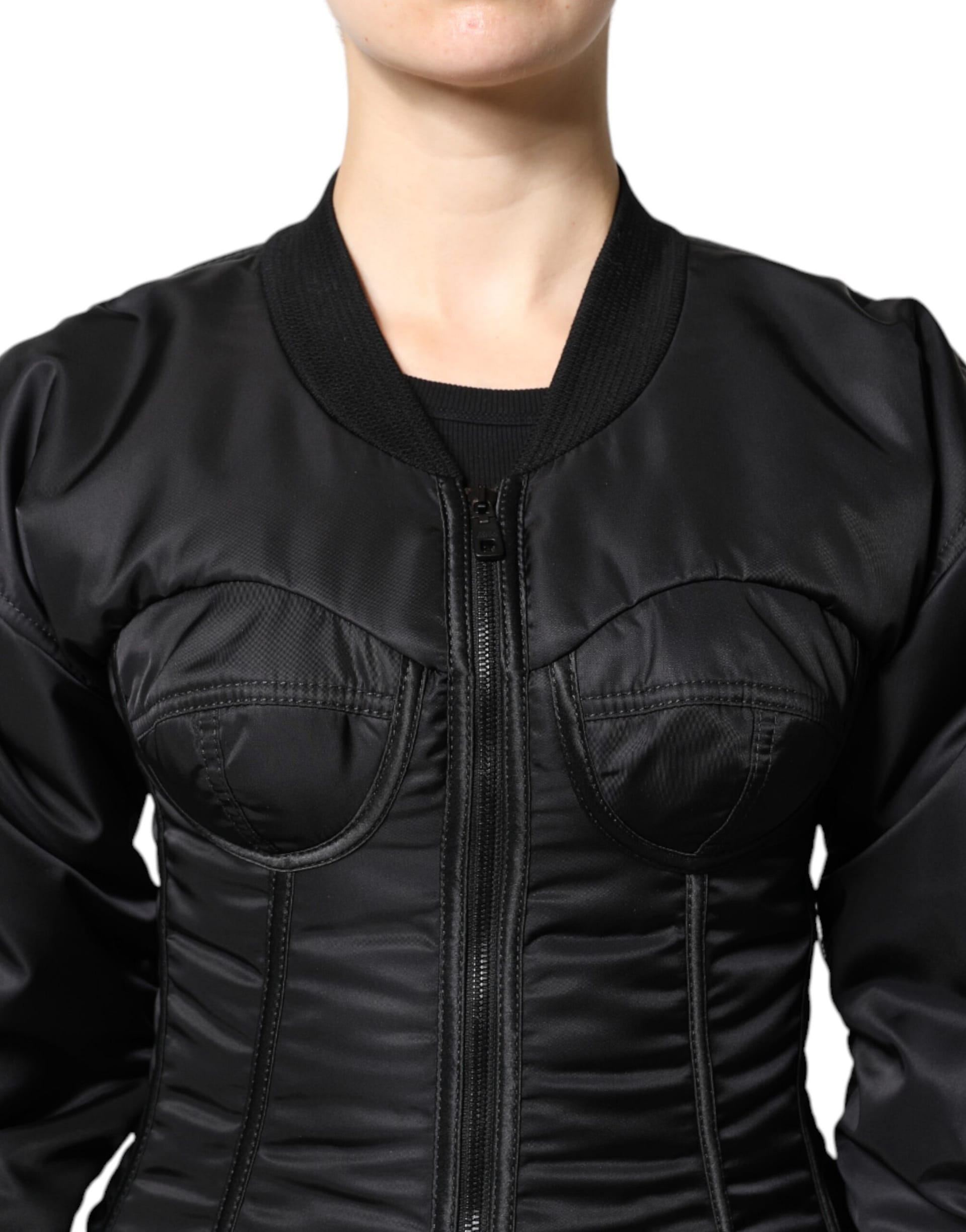 Dolce & Gabbana Black Nylon Full Zip Bustier Corset Jacket - Image 6