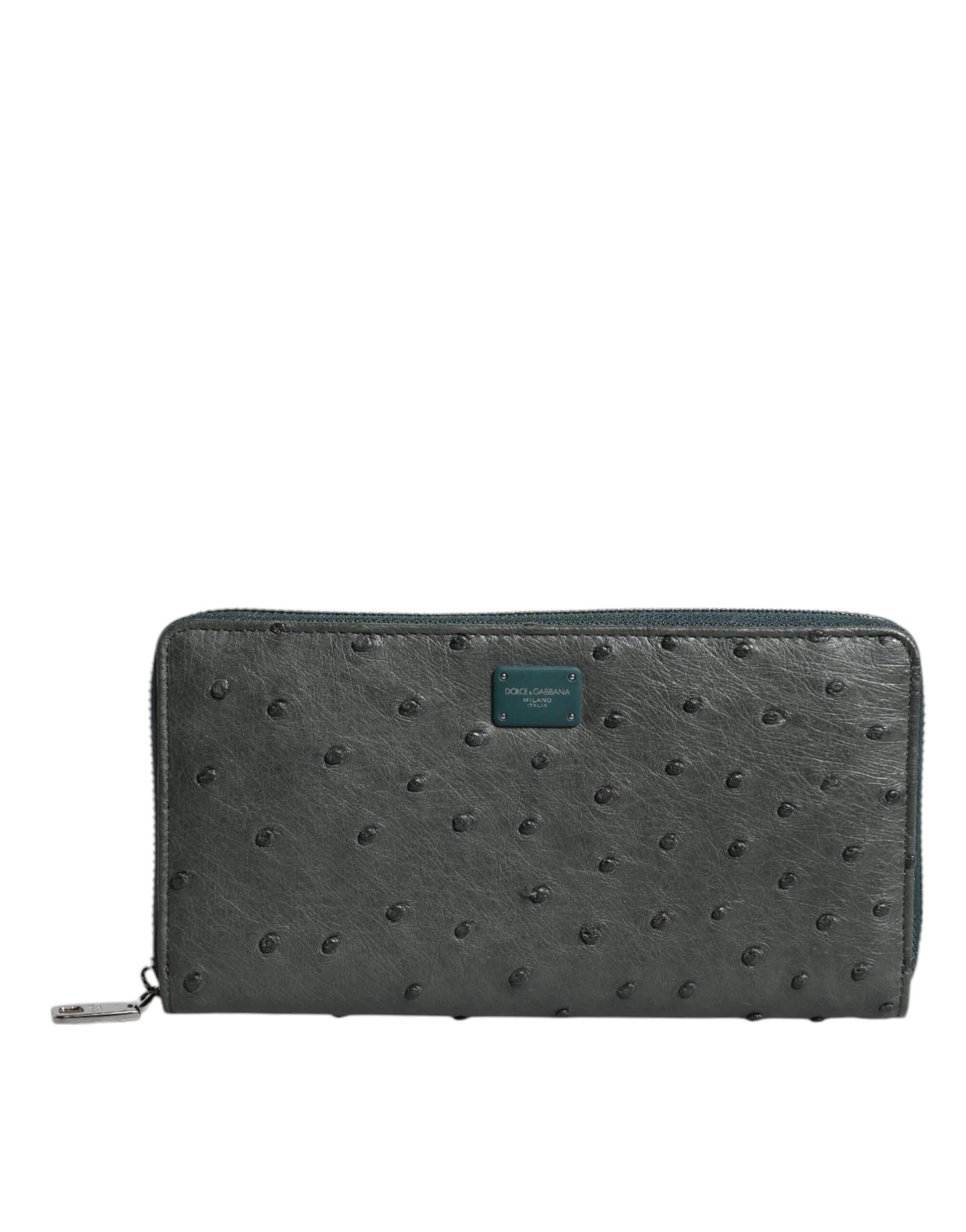Dolce & Gabbana Green Ostrich Logo Plaque Zip Around Continental Wallet - Image 2