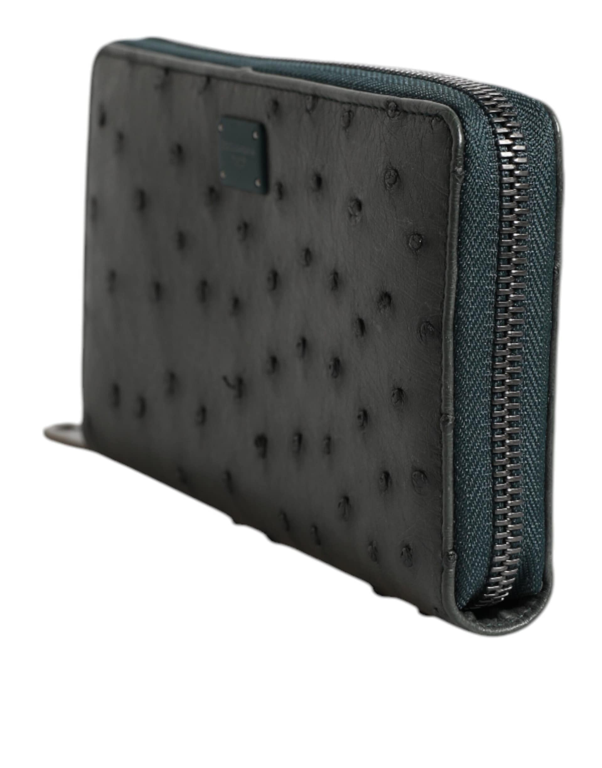 Dolce & Gabbana Green Ostrich Logo Plaque Zip Around Continental Wallet - Image 4