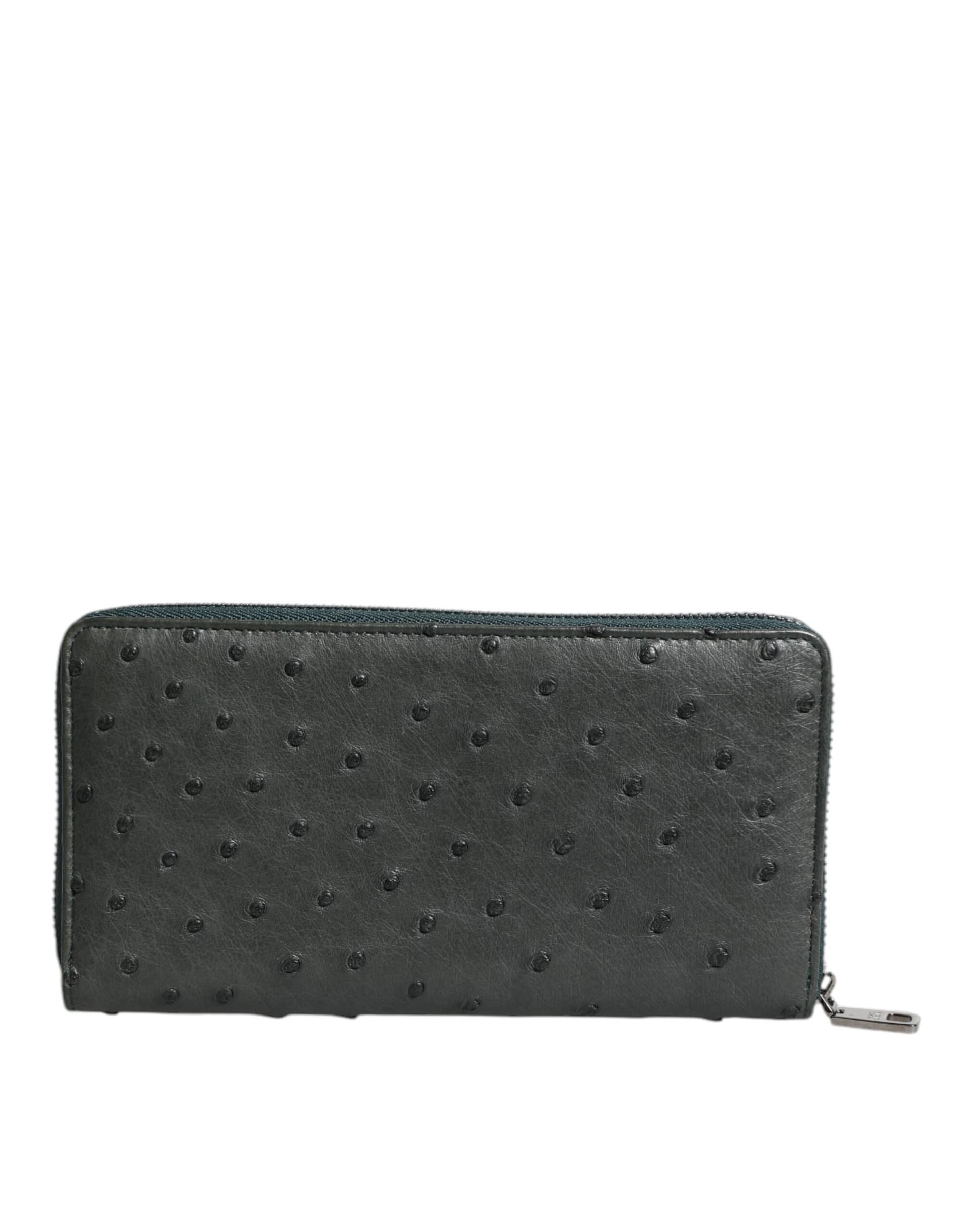 Dolce & Gabbana Green Ostrich Logo Plaque Zip Around Continental Wallet - Image 5