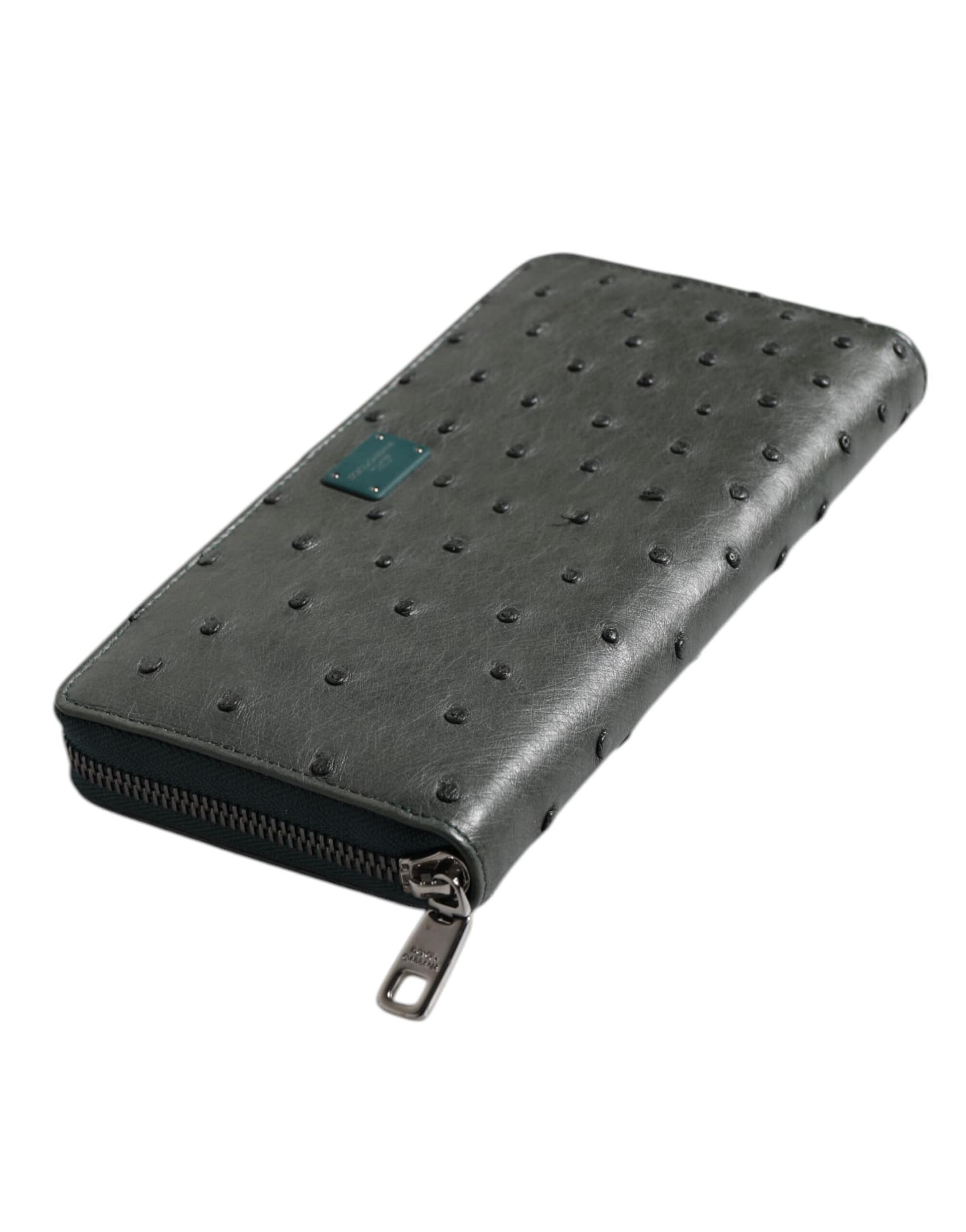 Dolce & Gabbana Green Ostrich Logo Plaque Zip Around Continental Wallet - Image 6