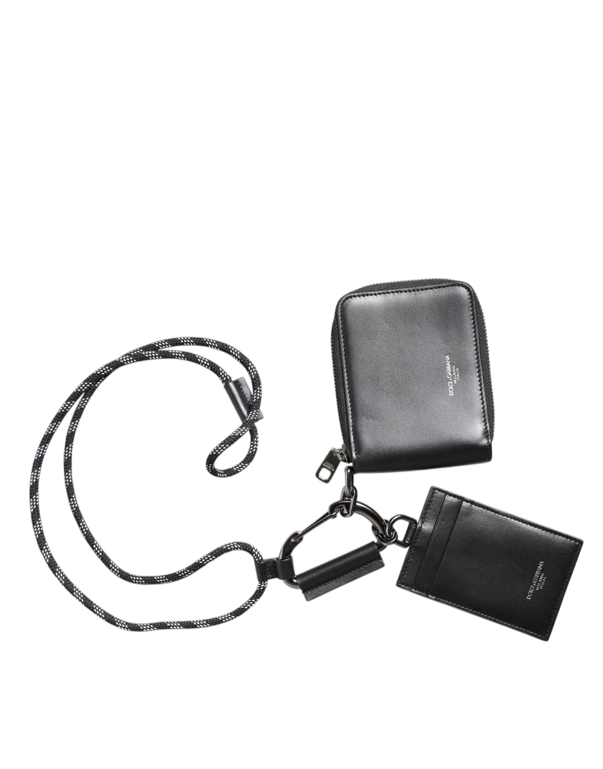 Dolce & Gabbana Black Leather Lanyard Zip Around Card Holder Wallet - Image 2
