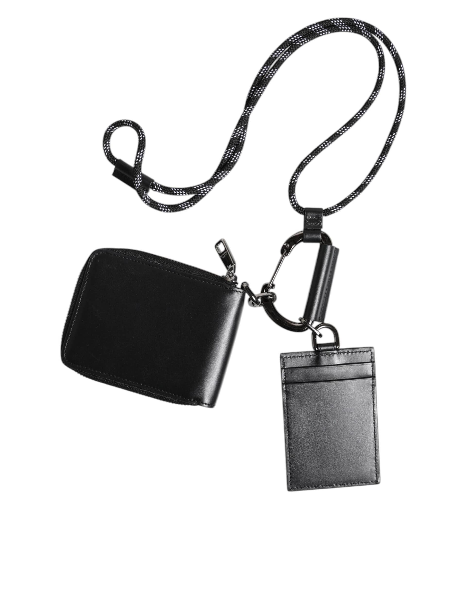 Dolce & Gabbana Black Leather Lanyard Zip Around Card Holder Wallet - Image 5