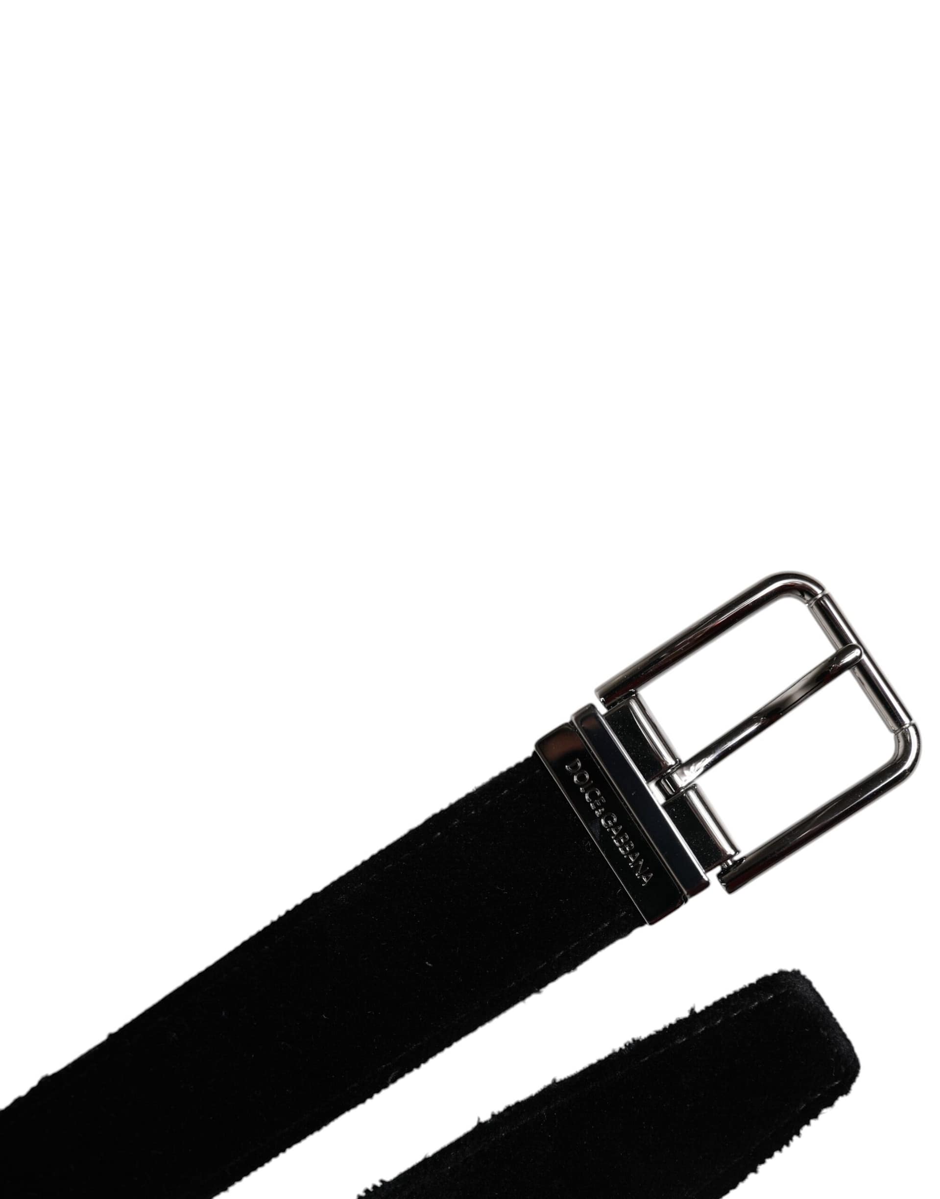 Dolce & Gabbana Black Cotton Silver Tone Metal Buckle Belt - Image 6