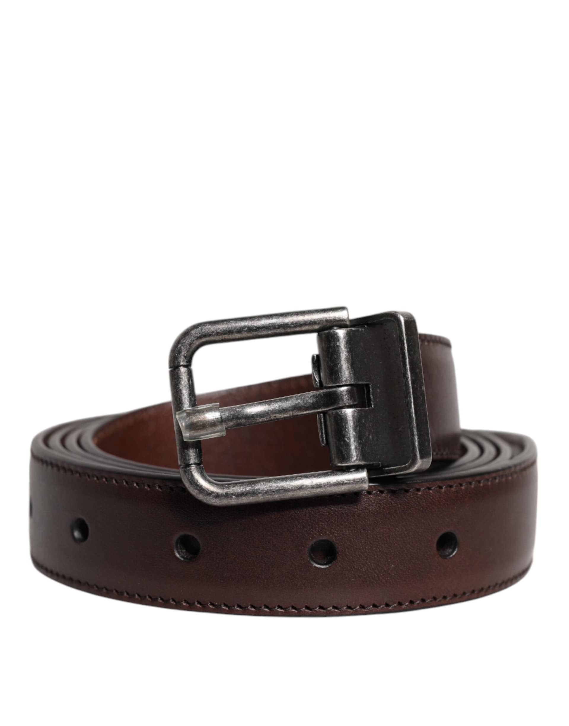 Dolce & Gabbana Brown Leather Silver Metal Buckle Belt - Image 2