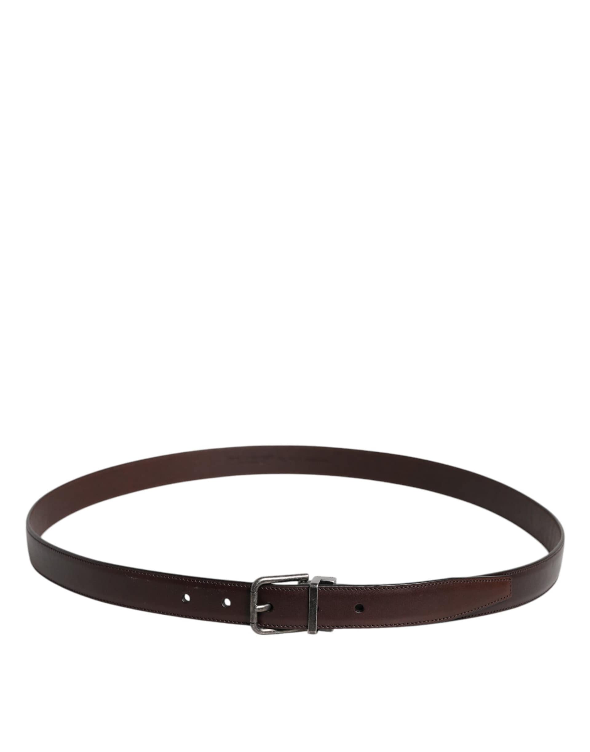 Dolce & Gabbana Brown Leather Silver Metal Buckle Belt - Image 3