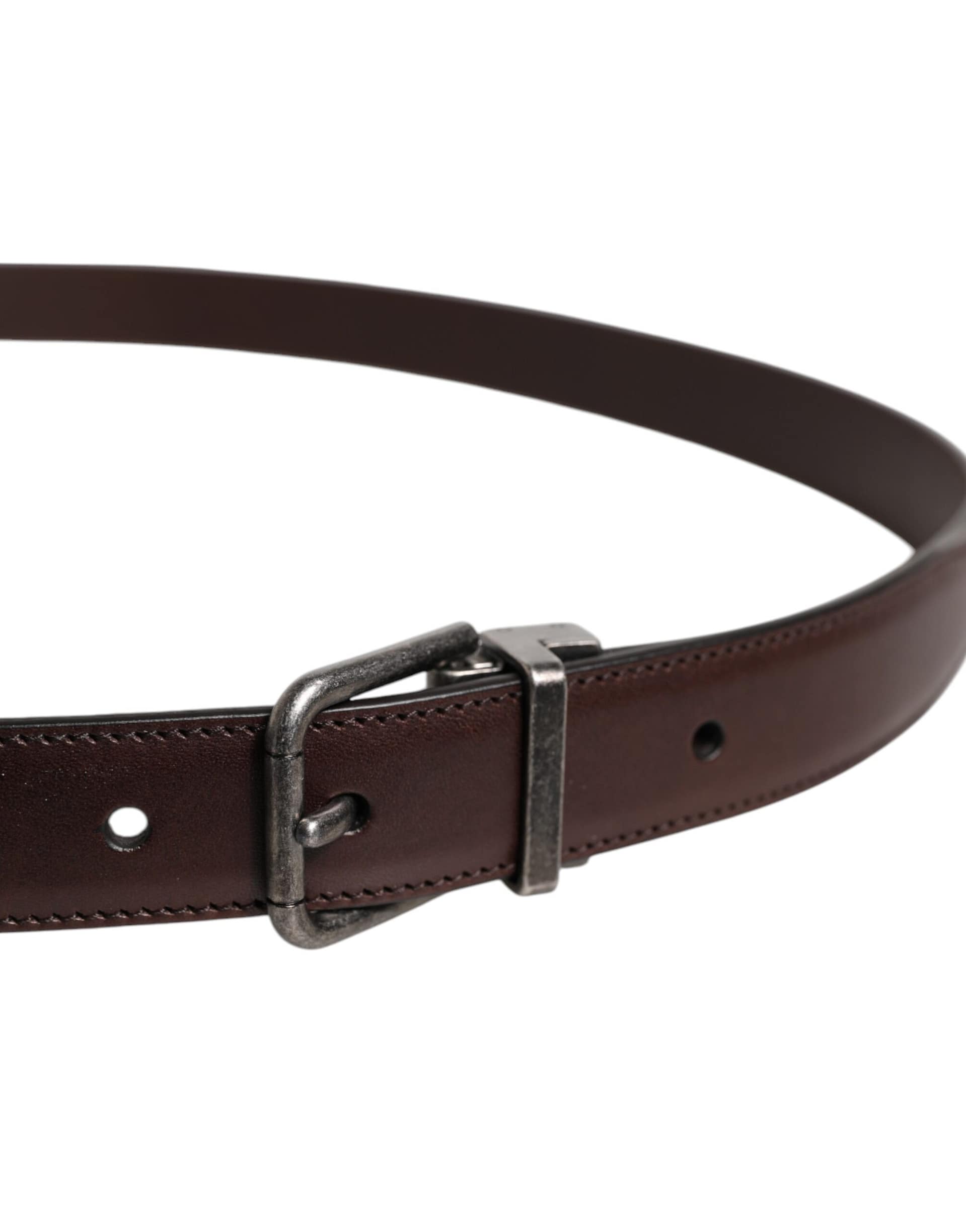 Dolce & Gabbana Brown Leather Silver Metal Buckle Belt - Image 4