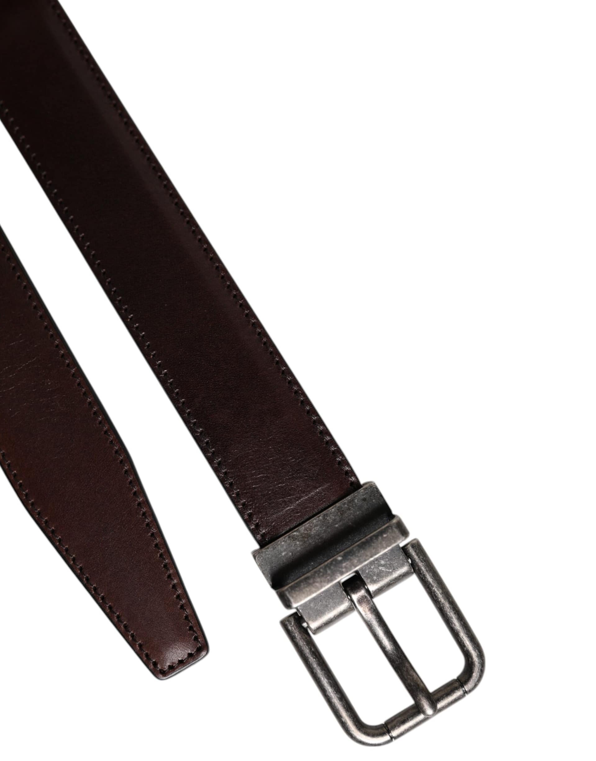 Dolce & Gabbana Brown Leather Silver Metal Buckle Belt - Image 6